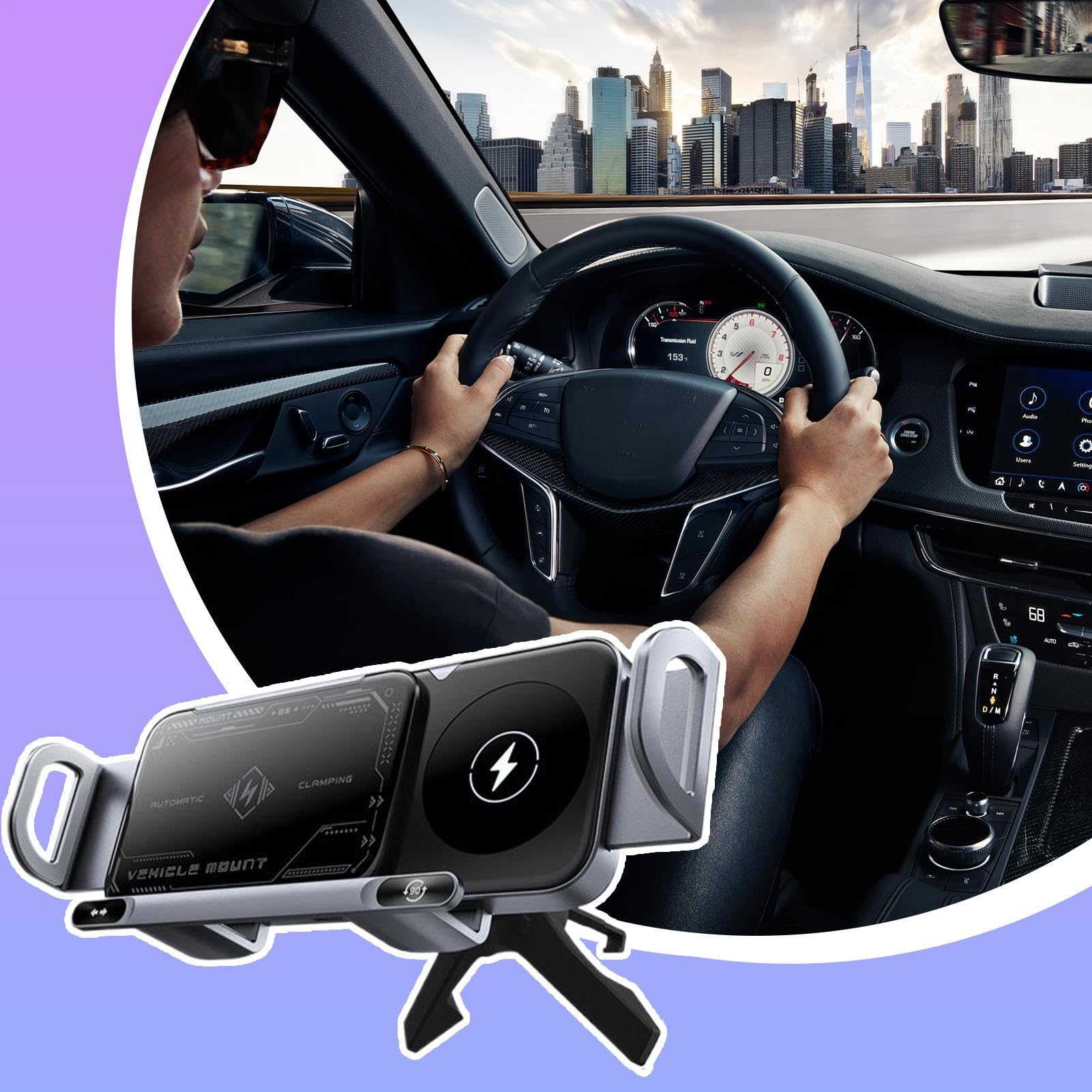 Supporto Auto Ricarica Wireless Supporto Telefono Cruscotto | Supporto Smartphone Piegevole, Ricarica 15W Doppia Bobina per Auto