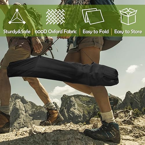 Miniatura 7 de HaSteeL Juego de 3 sillas plegables de campamento, sillas de campamento plegables negras y mesa gris, silla de césped grande portátil para adultos,