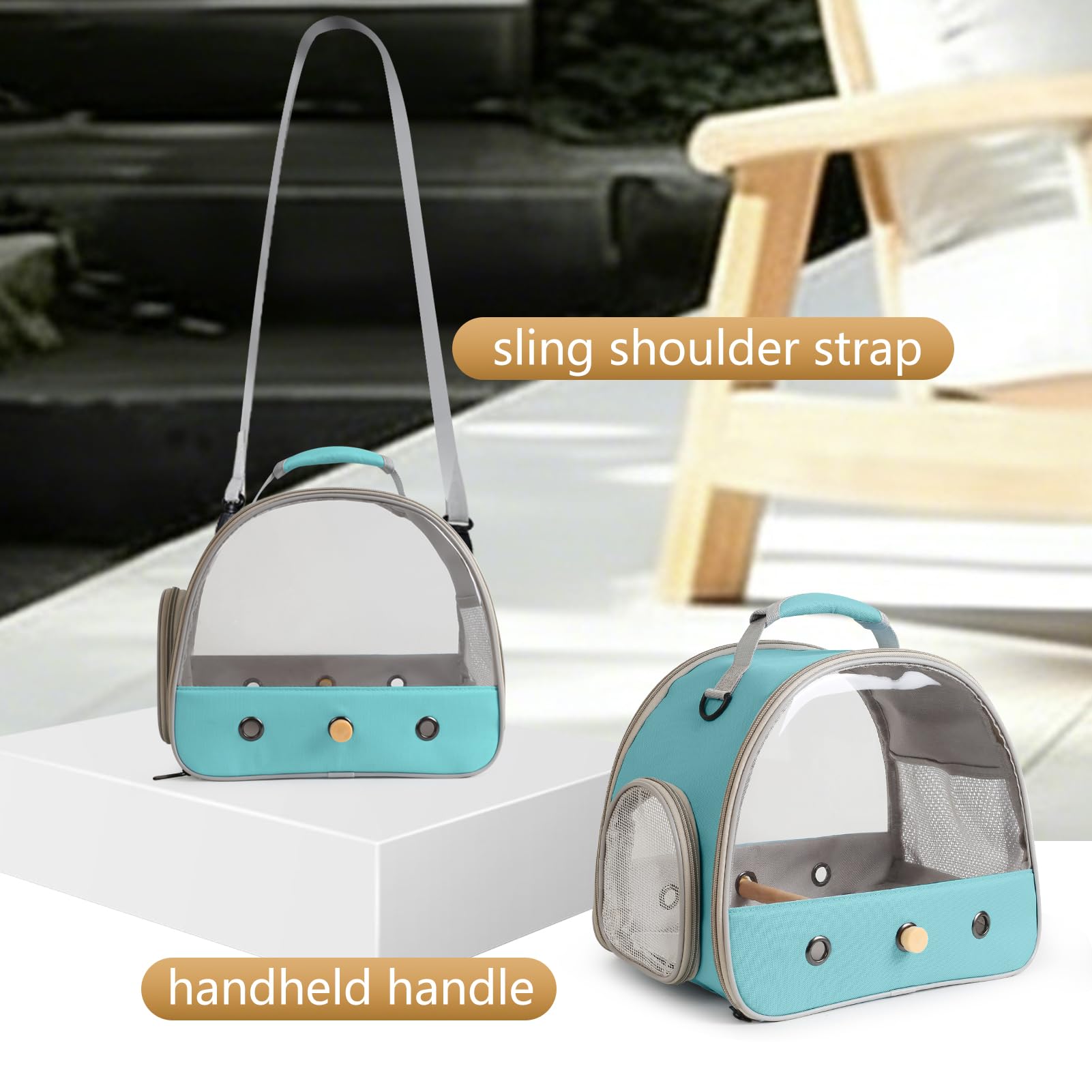 Small Bird Travel Cage Carrier, Portable Parrot Parakeet Carrier with Standing Perch and Comfy Mat, Budgies Carry Transport Bag for Vet Visit Shopping and Outdoor Adventure. - image 4
