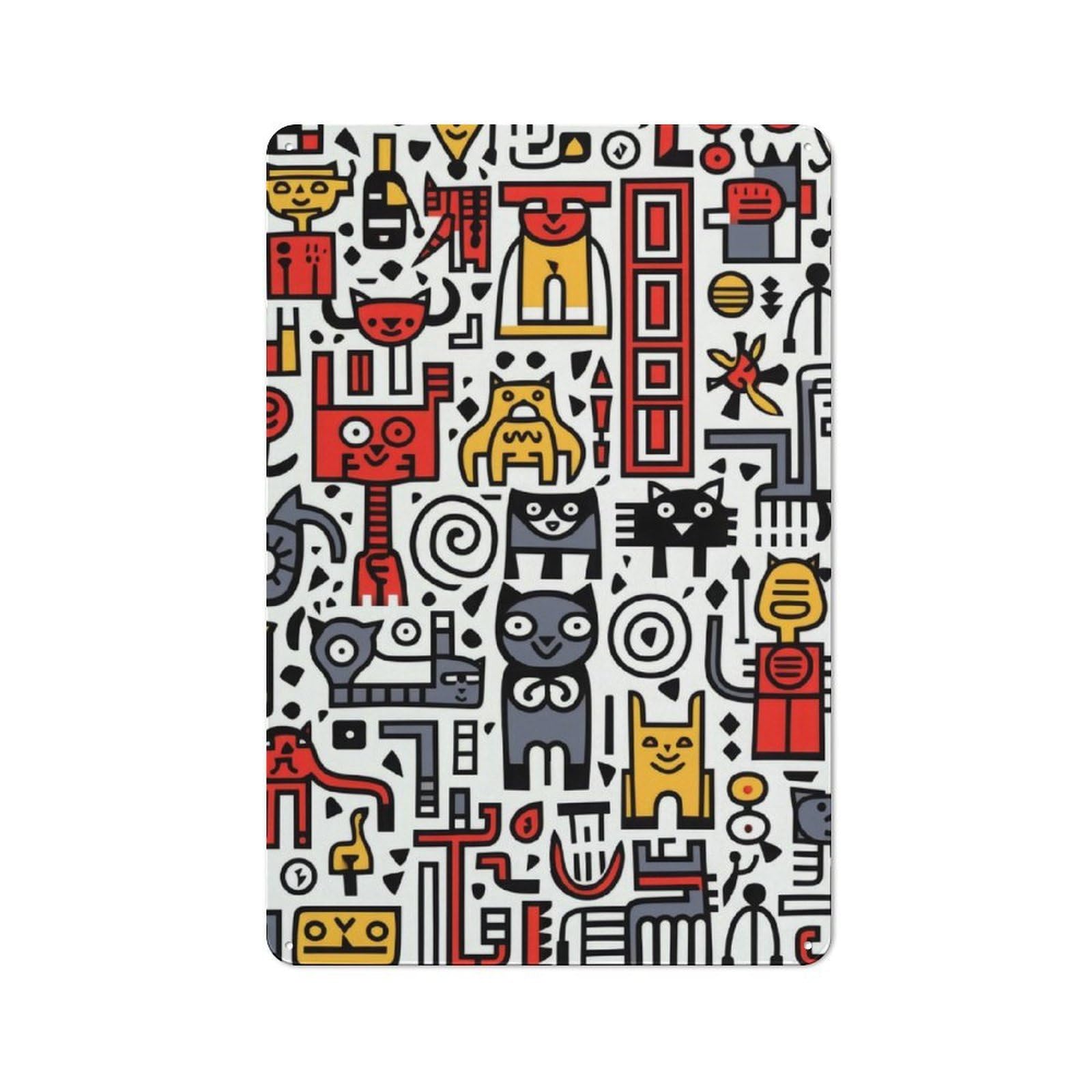 Junmoney Cat Doodle Printed Metal Sign 30X20cm For Pub Or Café, With Clear Industrial Wall Decor Character