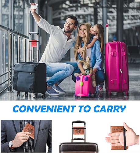 Miniatura 7 de Portatarjetas de pasaporte y vacuna combinada, funda tipo cartera, cartera de viaje de cuero con bloqueo RFID para hombres y mujeres, Marrón