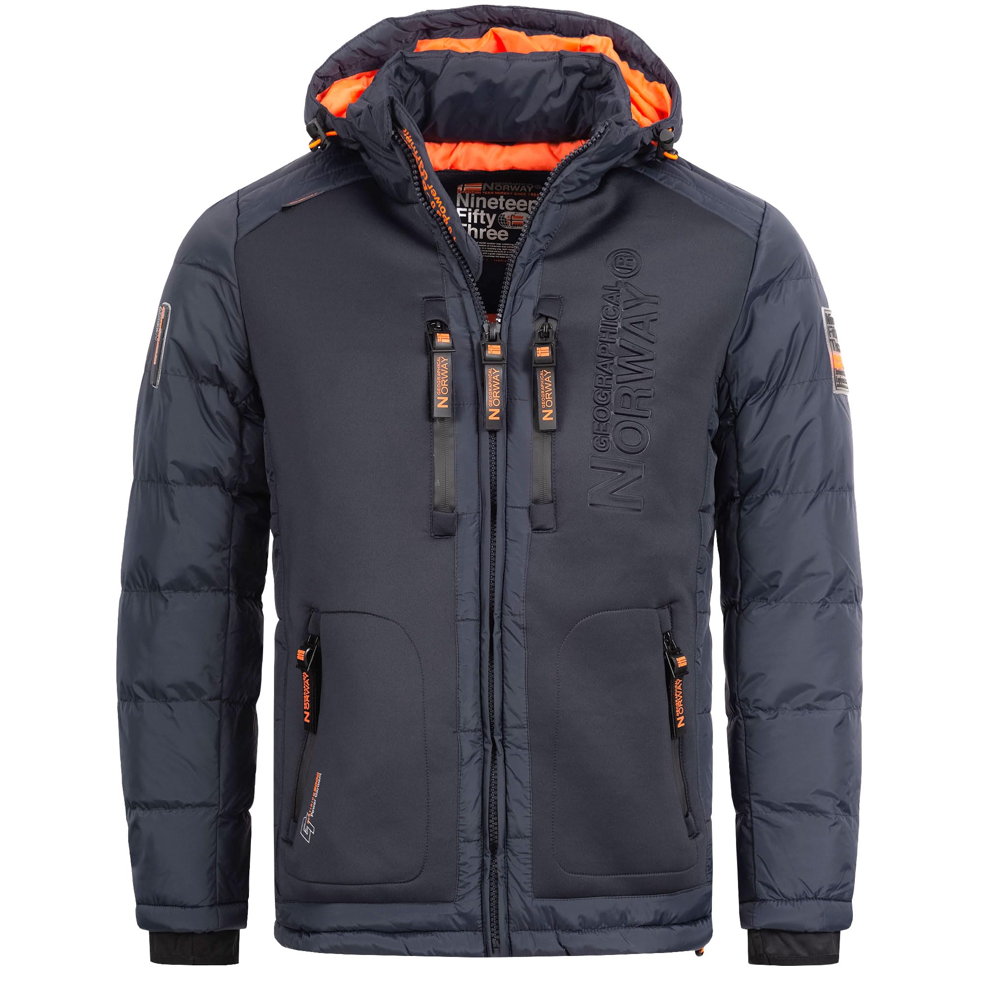 Geographical Norway Hommes Veste Matelassée Veste d'hiver à Capuche – Doublé Chaud Anorak - Extérieur Ski Snowboard Veste A Capuche pour l'hiver/Automne dans Bundle avec UD Bonnet
