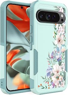 for Google Pixel 9 Pro XL & 10 Pro XL Case: Cute Flowers Floral Design for Girls Women Slim Soft TPU Bumper Shockproof Silicone Cell Phone Cover (Mint Green/Magnolia)