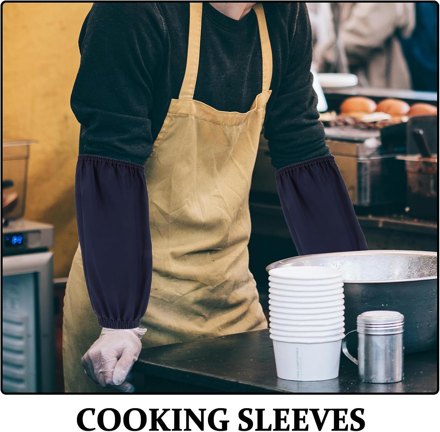 YARNOW Oilproof Waterproof Pu Protective Oversleeves, Long Work Arm Sleeves with Elastic for Men and Women, Kitchen and Farming Protective Sleeve Covers in Dark Blue
