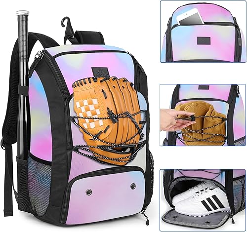 Miniatura 4 de MATEIN - Mochila de béisbol ligera con compartimento para zapatos, gancho de cerca y capacidad para bate de béisbol, guantes de bateo, casco, gorras
