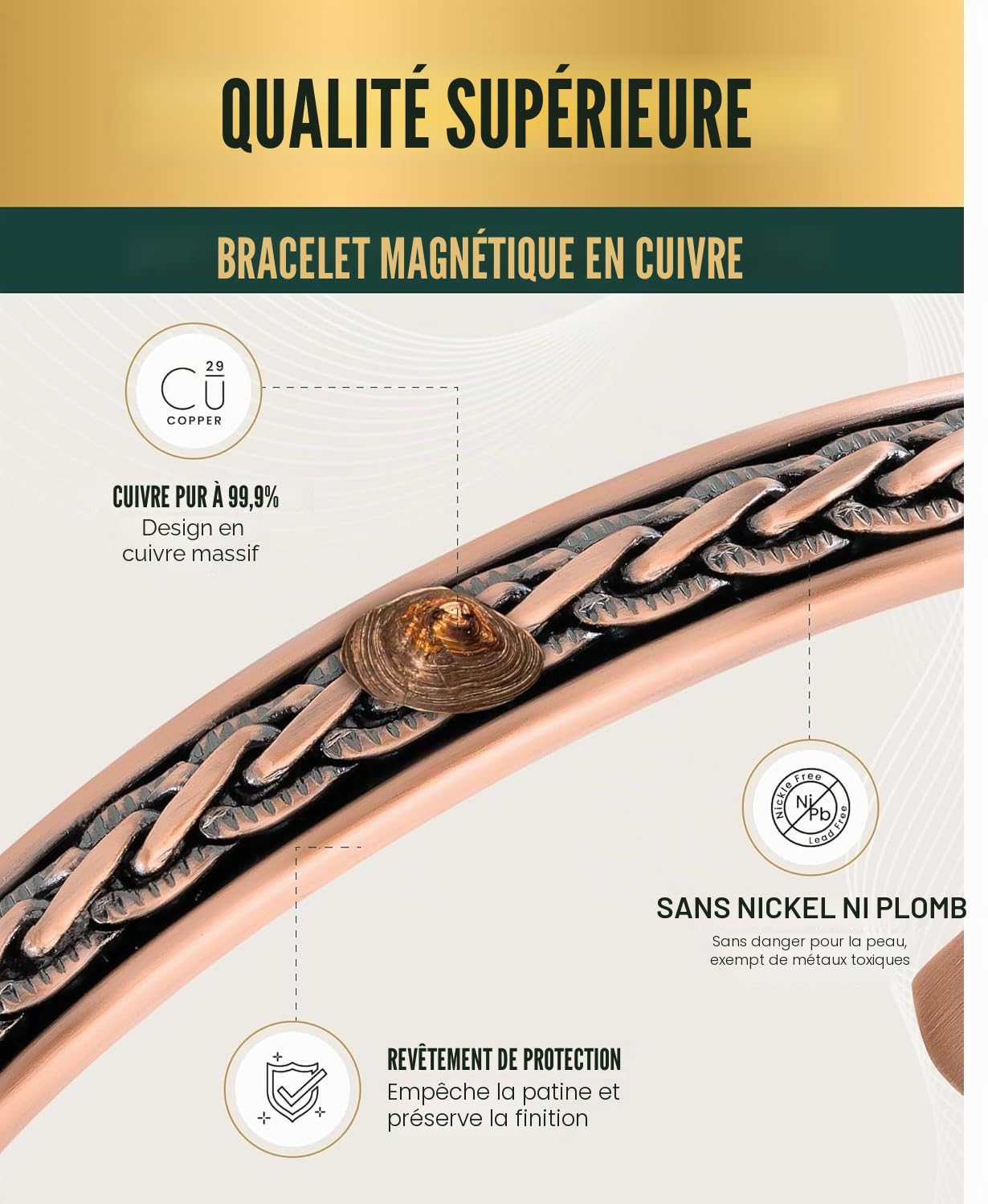 MagnetRX® Pure Copper Magnetic Bracelet - Magnetic Copper Bracelets for Men - Adjustable Cuff (Copper Woven Inlay)