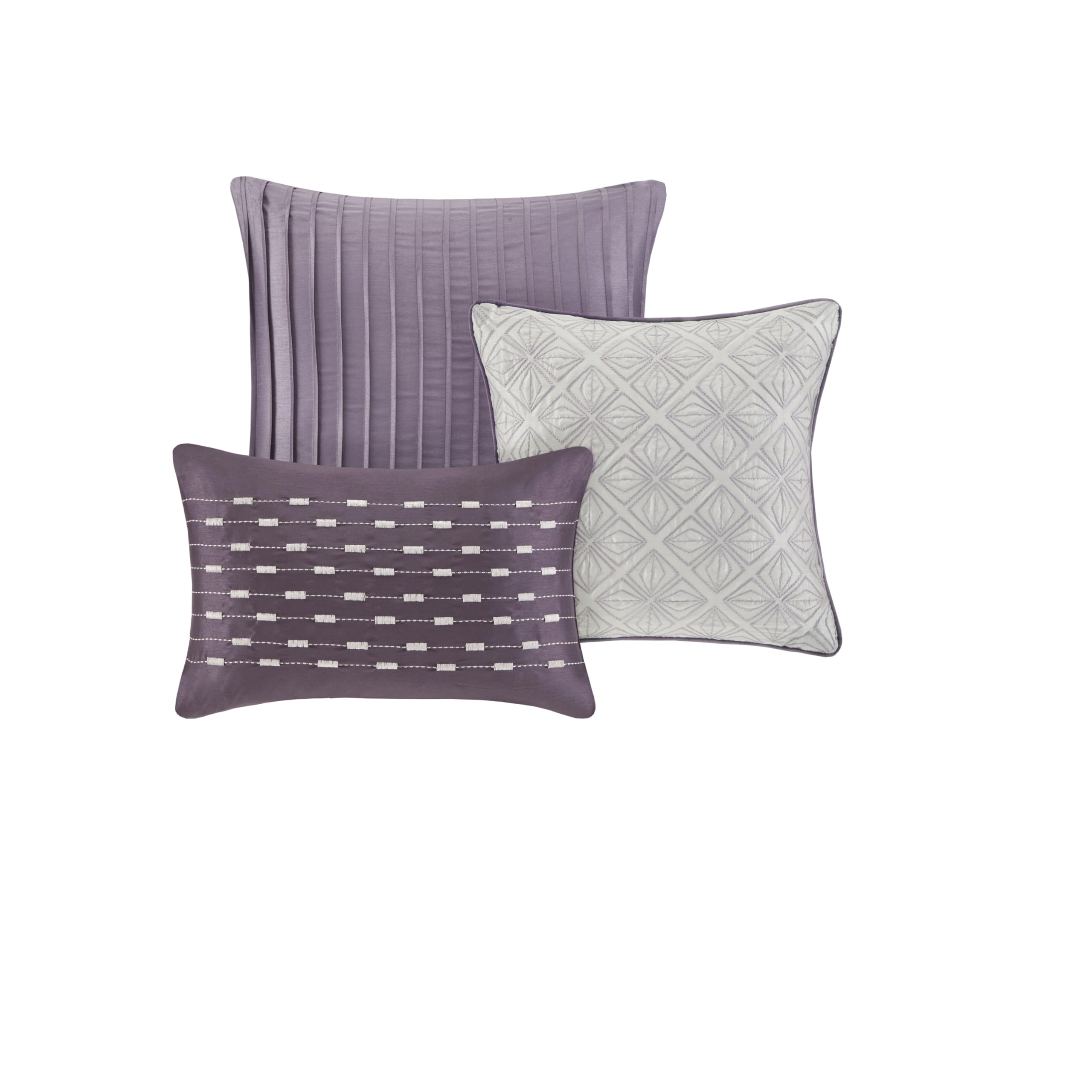 Madison Park Biloxi Jacquard-Bettwäsche-Set – modernes geometrisches Design, Ganzjahres-Daunen-Alternative, gemütliche Bettwäsche mit passenden Kissenbezügen, dekoratives Kissen, King-Size-Bett (264,2 x 233,7 cm), Ombré-Violett, 7-teilig