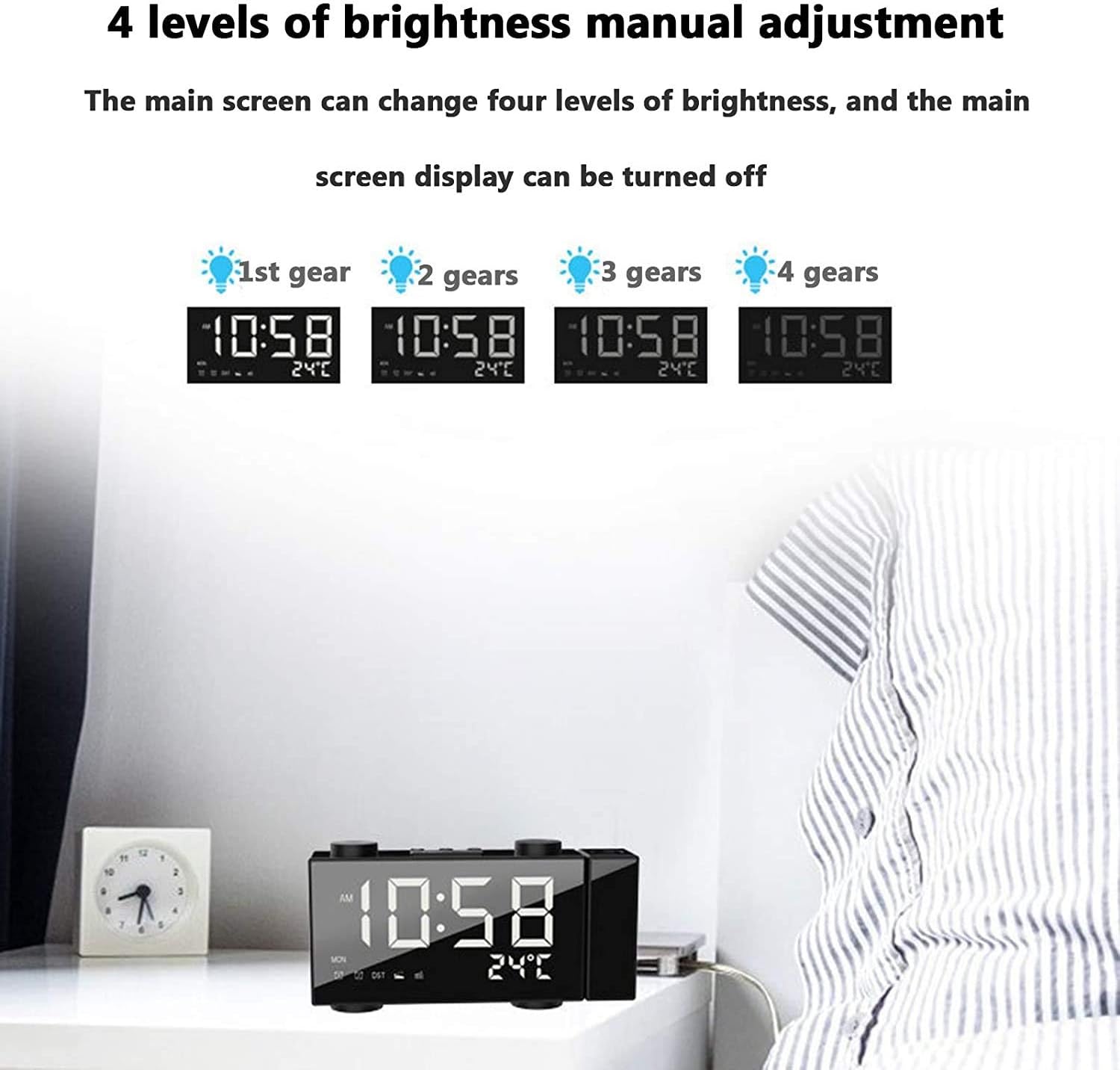 LED Projection Digital Alarm Clock, Large Alarm Clock Projection on Ceiling Wall, 180°Projector,Dimmer Used for Bedroom Home Office