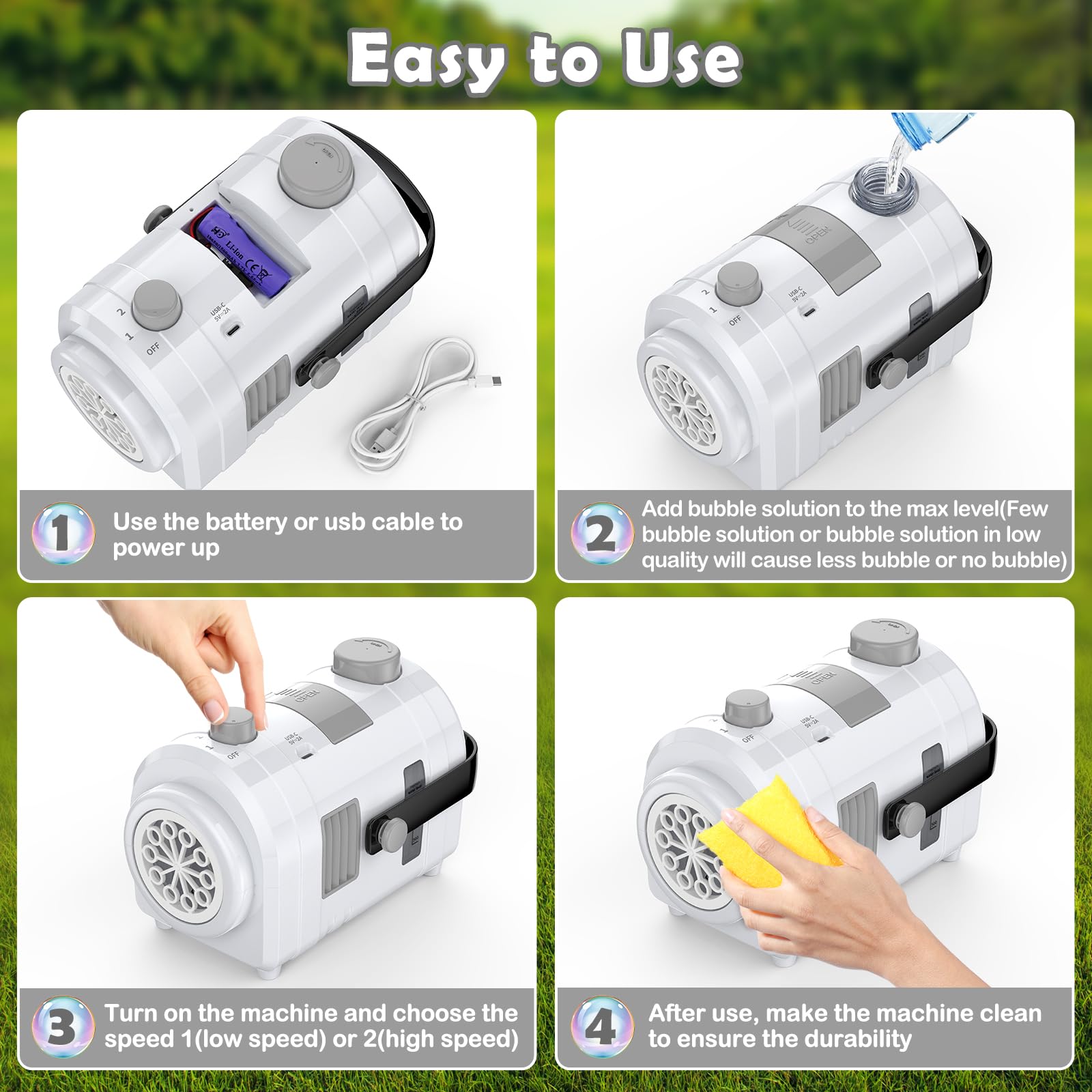 Machine à Bulles Grande Capacité 500ml - 10 Trous, 2 Vitesses, Rechargeable Avec Trépied - Rose