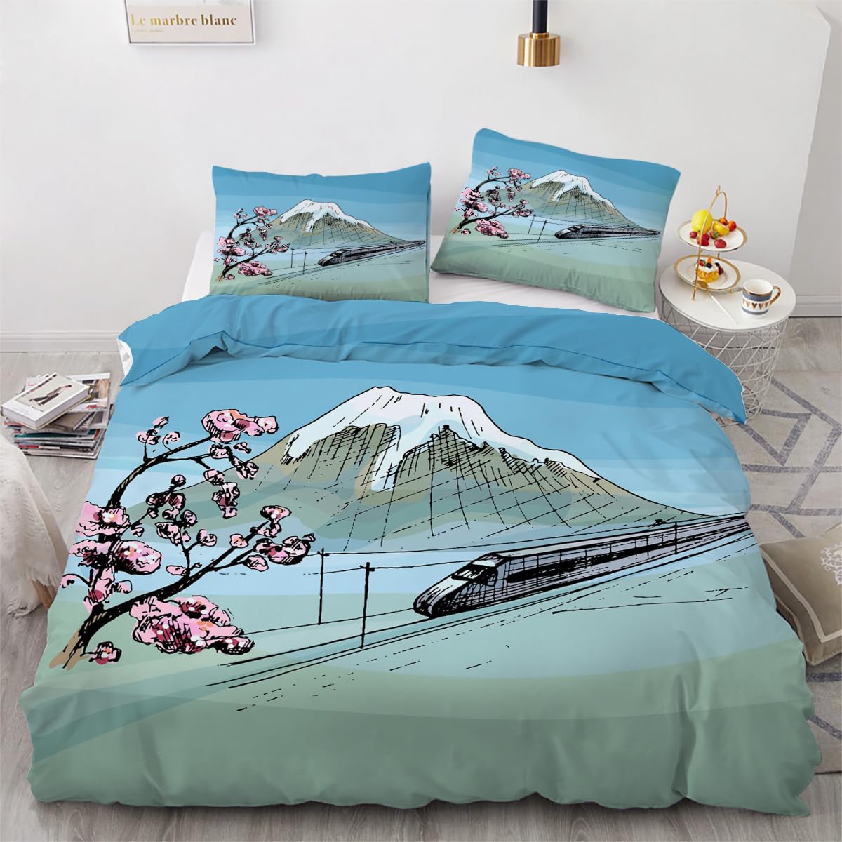 Parure de lit 3 pièces style japonais motif 3D avec housse de couette 240x260 haut de gamme