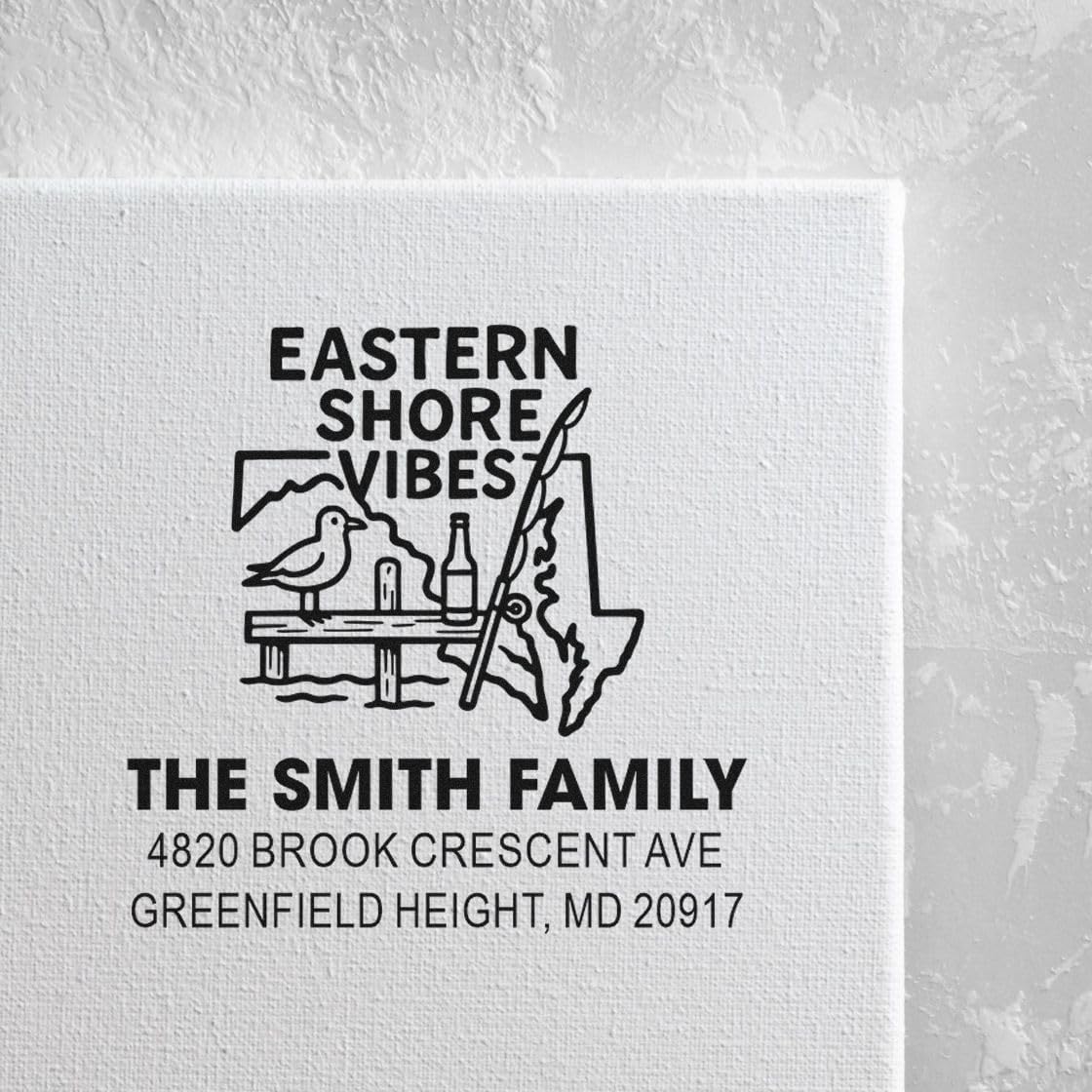 Eastern Shore Vibes, Pierside Chic Custom Three Line Ink Stamp, Unique Standard 1-5/8 Square Wood Handle Design, for Crafters & Personalized Gifts, Pier with Included