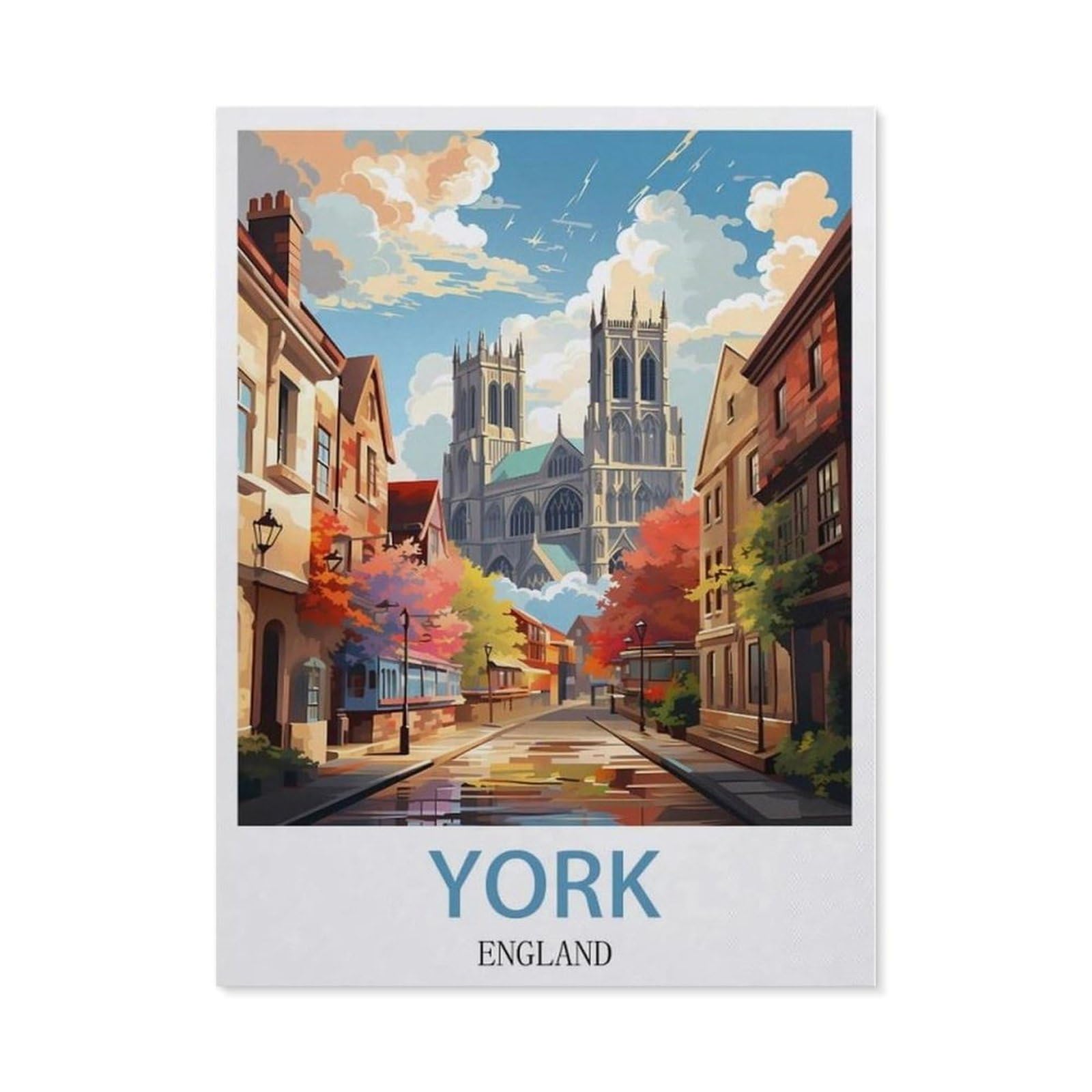 Beayodkp （50 X 60 Cm/19.68 X 23.62 Inches） Full Diamond 5D Diy Diamond Painting，York England Vintage Travel Poster，3D Diamond Embroidery Cross Stitch Mosaic Needle Works-Ce22