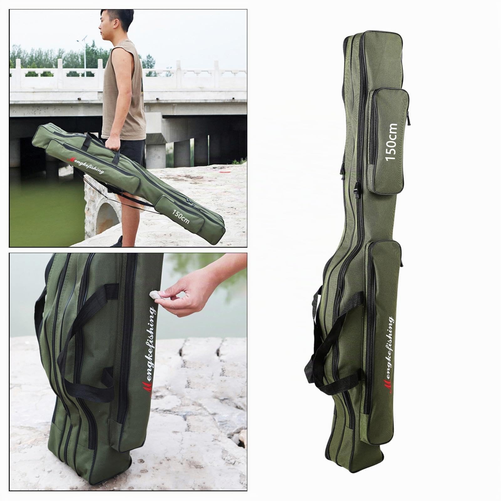 Harilla Funda para Caña de Pescar, Organizador de Almacenaje para Cañas, Carrete Resistente, 2 Niveles 150cm