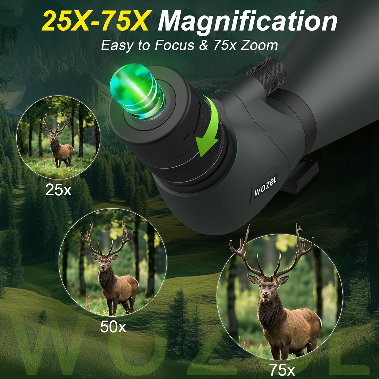 WOZEL 25-75x100mm HD Spotting Scope - 45 Degree Angled BAK4 Prism High Definition Waterproof Spotter Scope for Bird Watching Target Shooting Hunting Wildlife Viewing with Carrying Bag