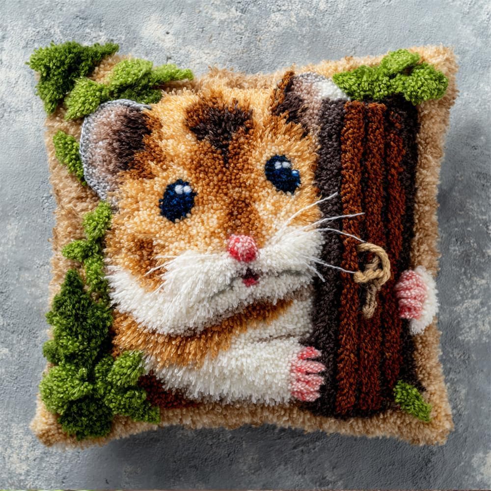 FWRTYCB Latch Hook Pillow Kit,Guinea Pig DIY Needlework Pillow Cover