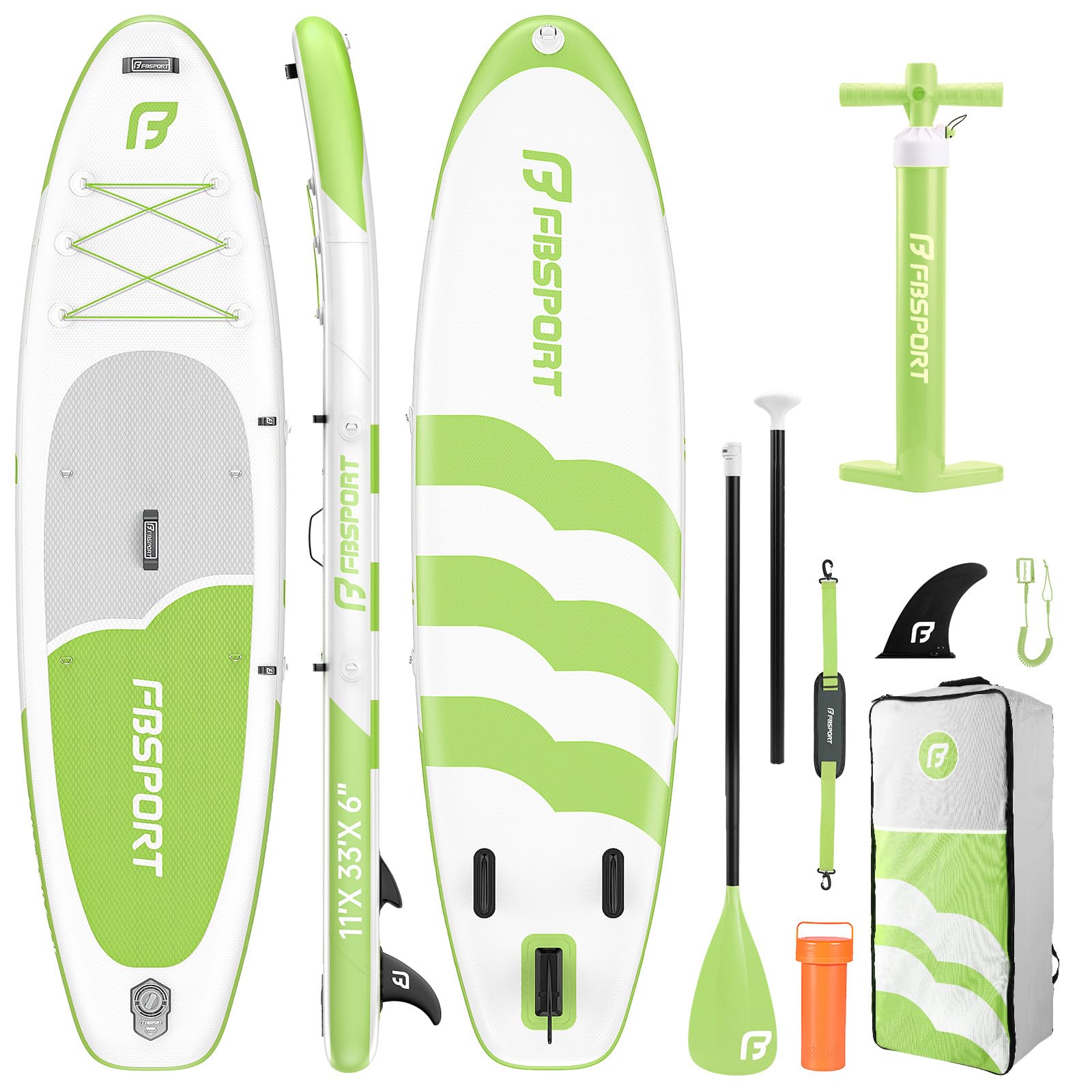 FBSPORT Tavola SUP Gonfiabile Adulti 335 cm, Extra Larga da 15 cm Stand Up Paddle Board, capacità di Carico di 160 kg, Set Completo con Pagaia, Pompa, Perfetto per Viaggi di Surf Yoga