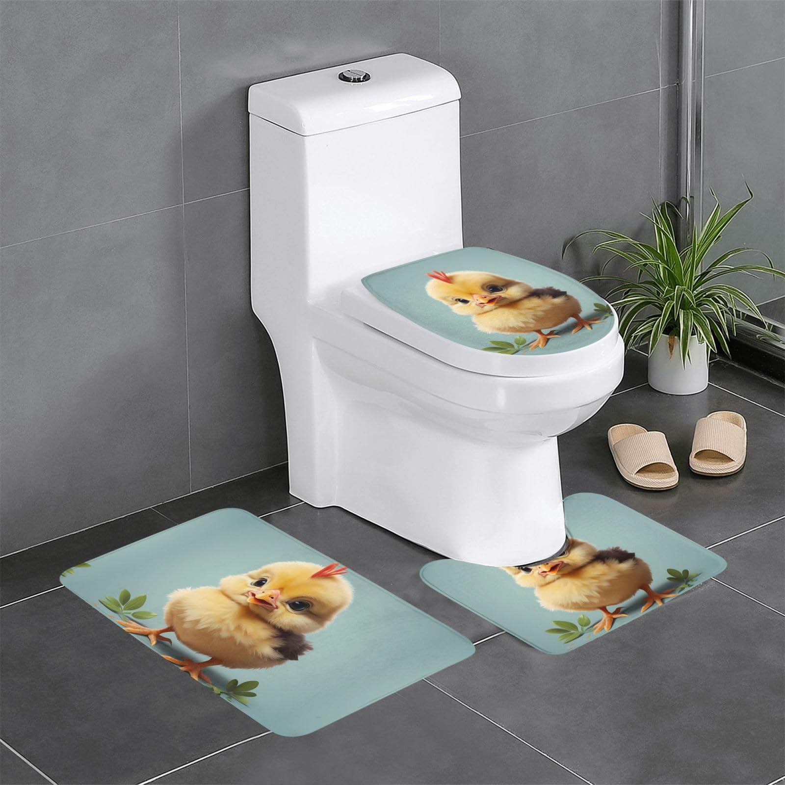 Tapis de salle de bain poussin lot de 3 antidérapants 61x40cm pour lavabo et toilettes