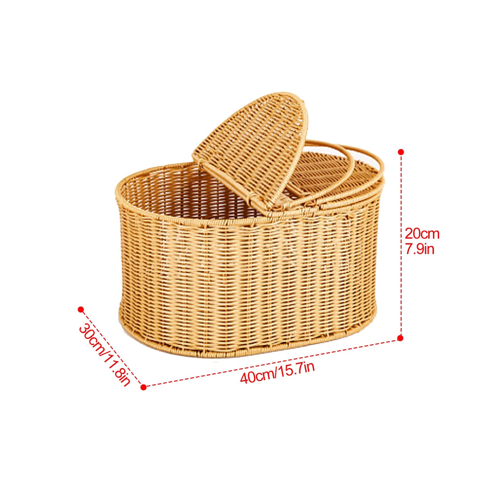 Cestino Picnic in Rattan Intrecciato a Mano,Cestino con Manico, Adatto for Picnic in Famiglia, Gite in Campeggio