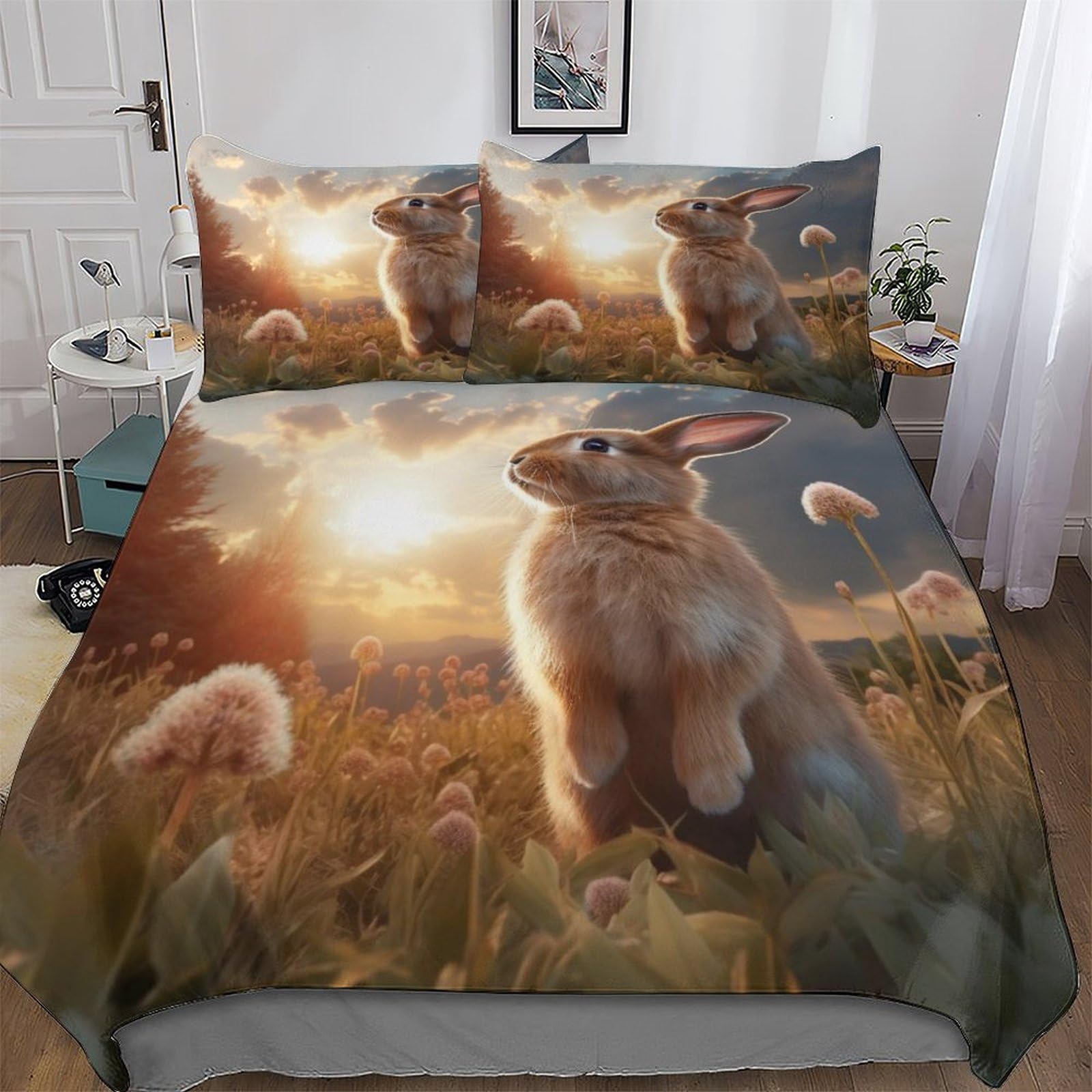 Parure de lit avec housse de couette lapin 220x240 cm, idée cadeau utile pour enfants et adultes