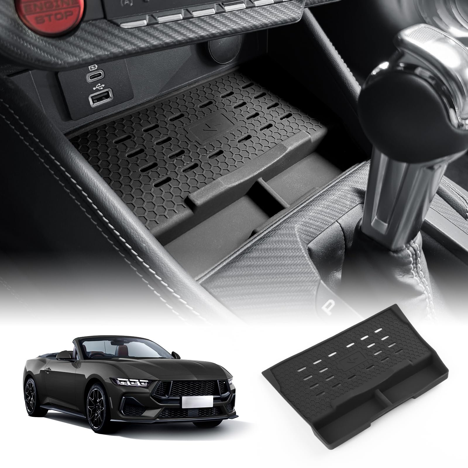 FDAIUN Wireless Charging Protective Pad for Ford Mustang 2024-2025 Silicone Material Center Controls Cell Phone Automobile Pads Mats (Black)