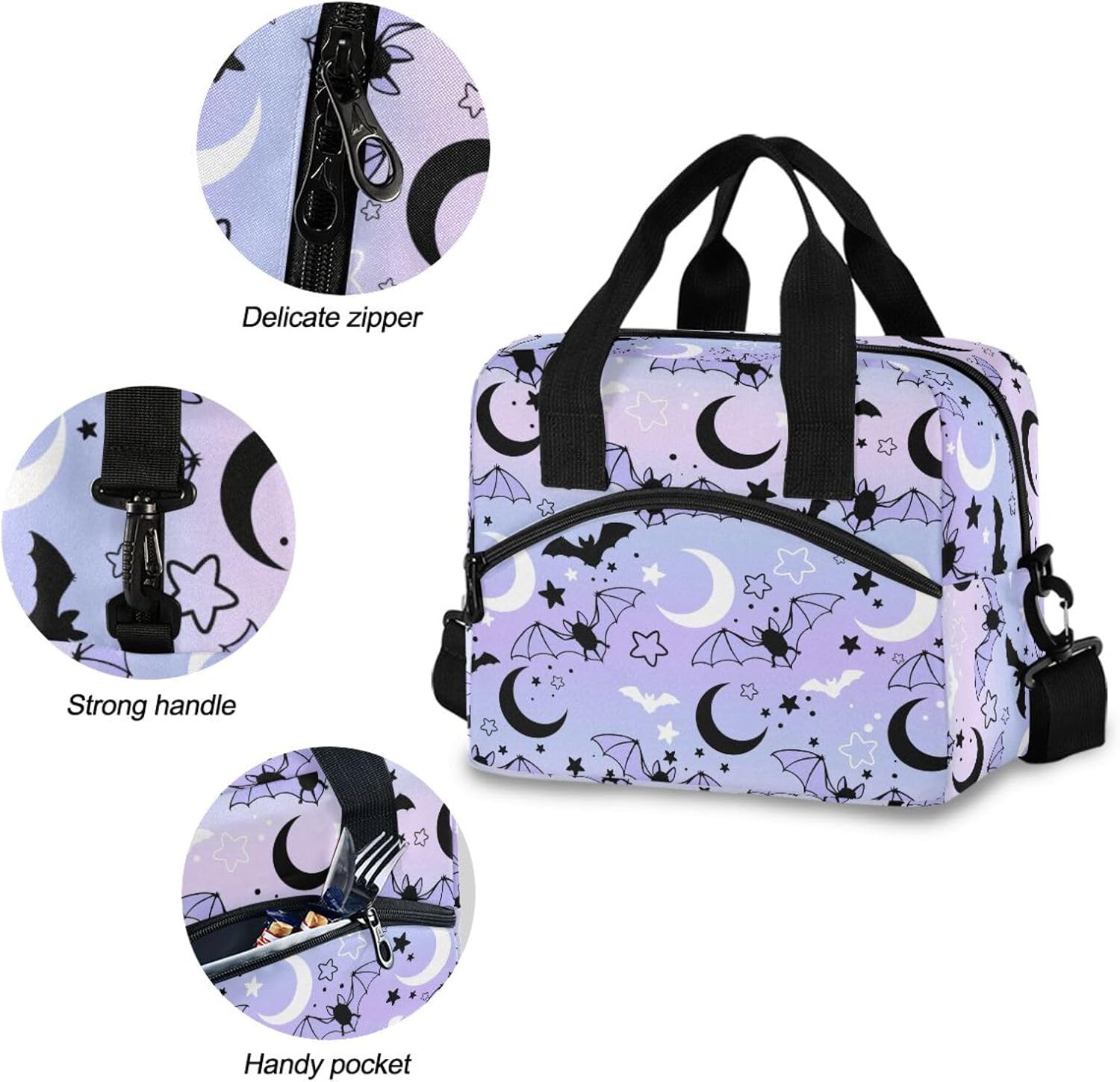 MNSRUU Insulated Lunch Bag Bat Starry Sky Women Lunch Tote Men Lunch Cooler Bag Reusable Leakproof Lunch Bag For Work School