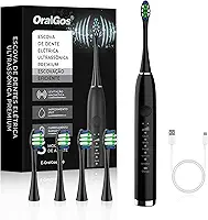 Escova Dental Elétrica para Adulto, 5 Modos Ultrassônicos, Limpeza Profunda, com 4 Cabeças Substituíveis, Recarregável e Portátil, 1 Unidade