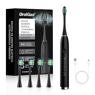 OralGos Escova Dental Elétrica Adulto, 5 Modos Ultrassônicos, 4 Cabeças