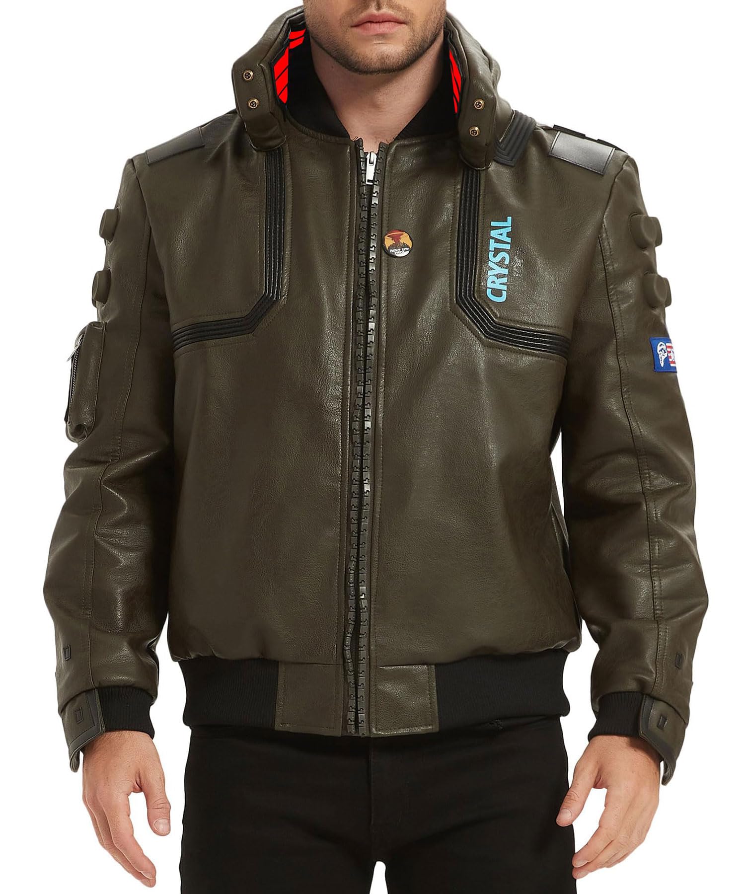 Mens Glowing Stand Collar Utility Tactical Cosplay Jacket