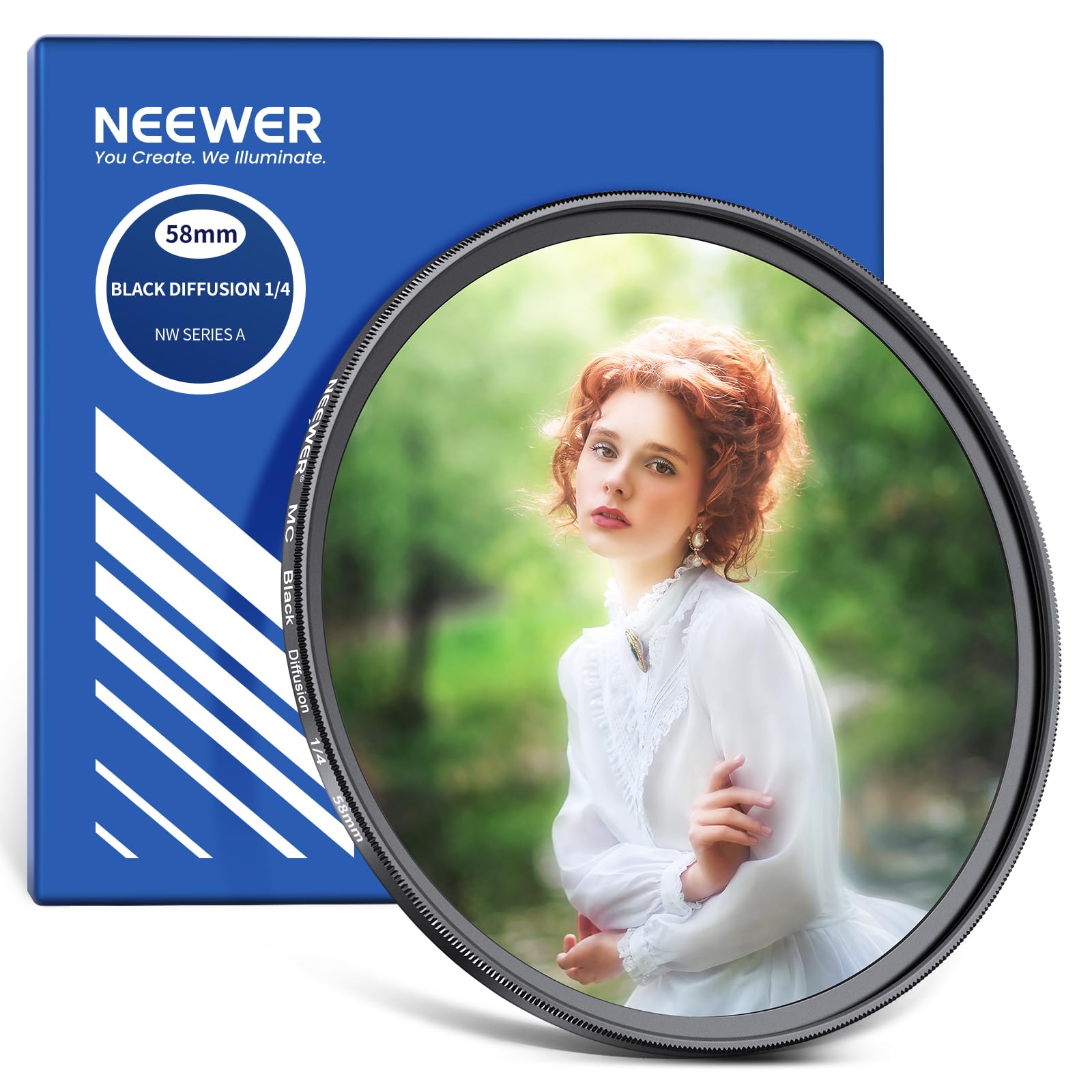 NEEWER 58mm Black Diffusion 1/4 Filter Dreamy Soft Cinematic Effect Filter Ultra Slim Water Repellent Scratch Resistant Optical Glass Multiple Nano