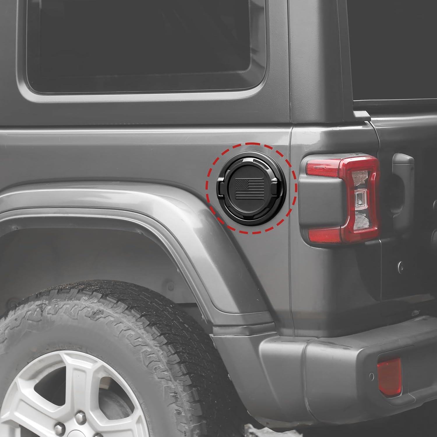 Gas Cap Fuel Door Gas Cap Cover Fit for 2018-2026 Jeep Wrangler JL JLU & Jeep Gladiator JT (Black Flag,Aluminum Alloy)