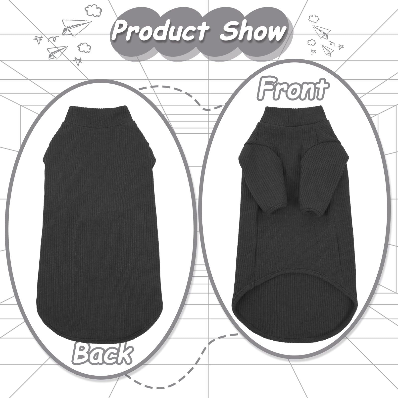 PUMYPOREITY Sphynx Ropa de Algodón sin Pelo Gato Suéter Lindo Cuello Alto Transpirable Camisetas Cuello Redondo Chaleco Camisas Gatitos Ropa Suave (Negro, XL) — view 4