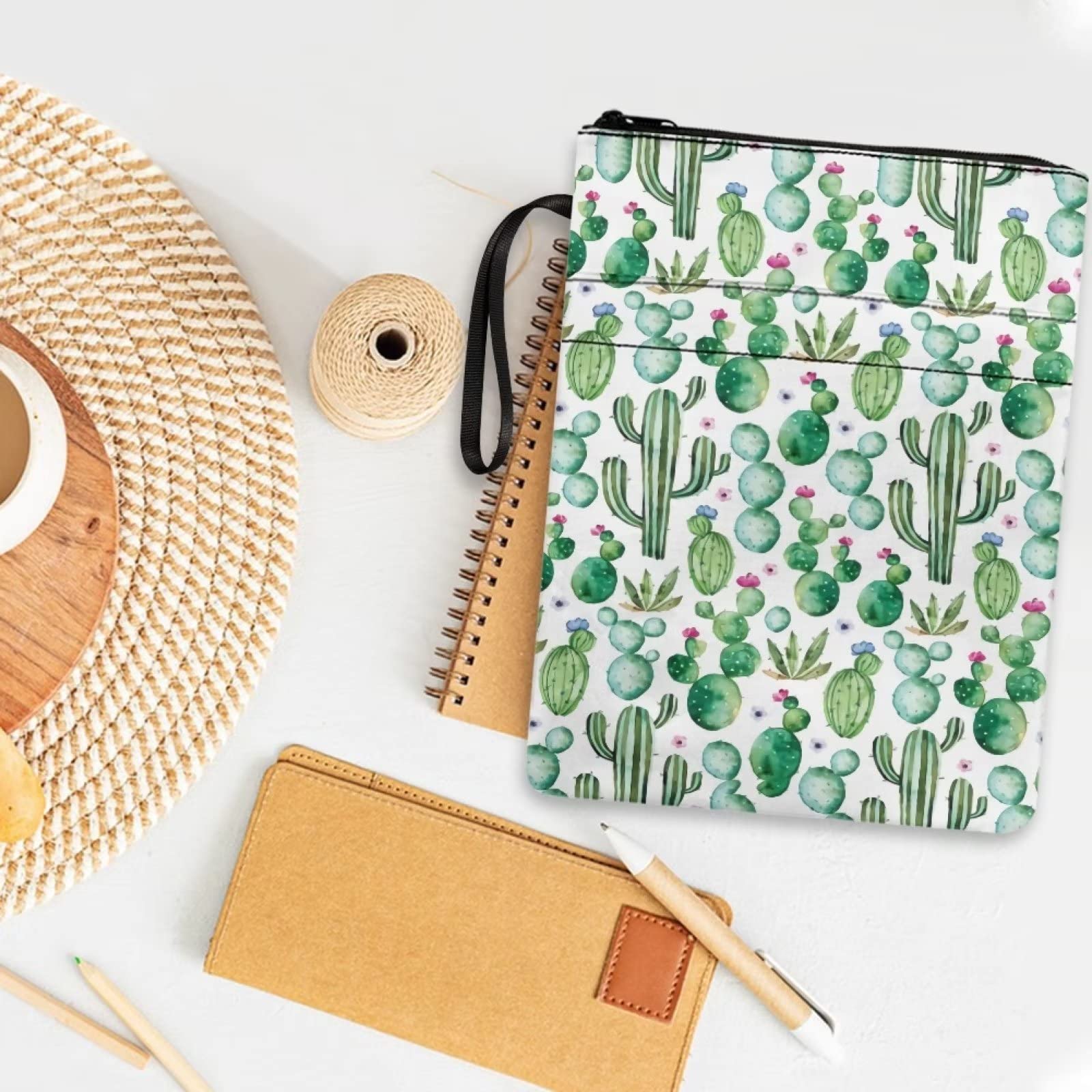 SEANATIVE Tropical Green Cactus Pattern Book Cover for Hardcover and Paperback Book Sleeve Protector Pouch with Zipper for Book Lovers - Image 3