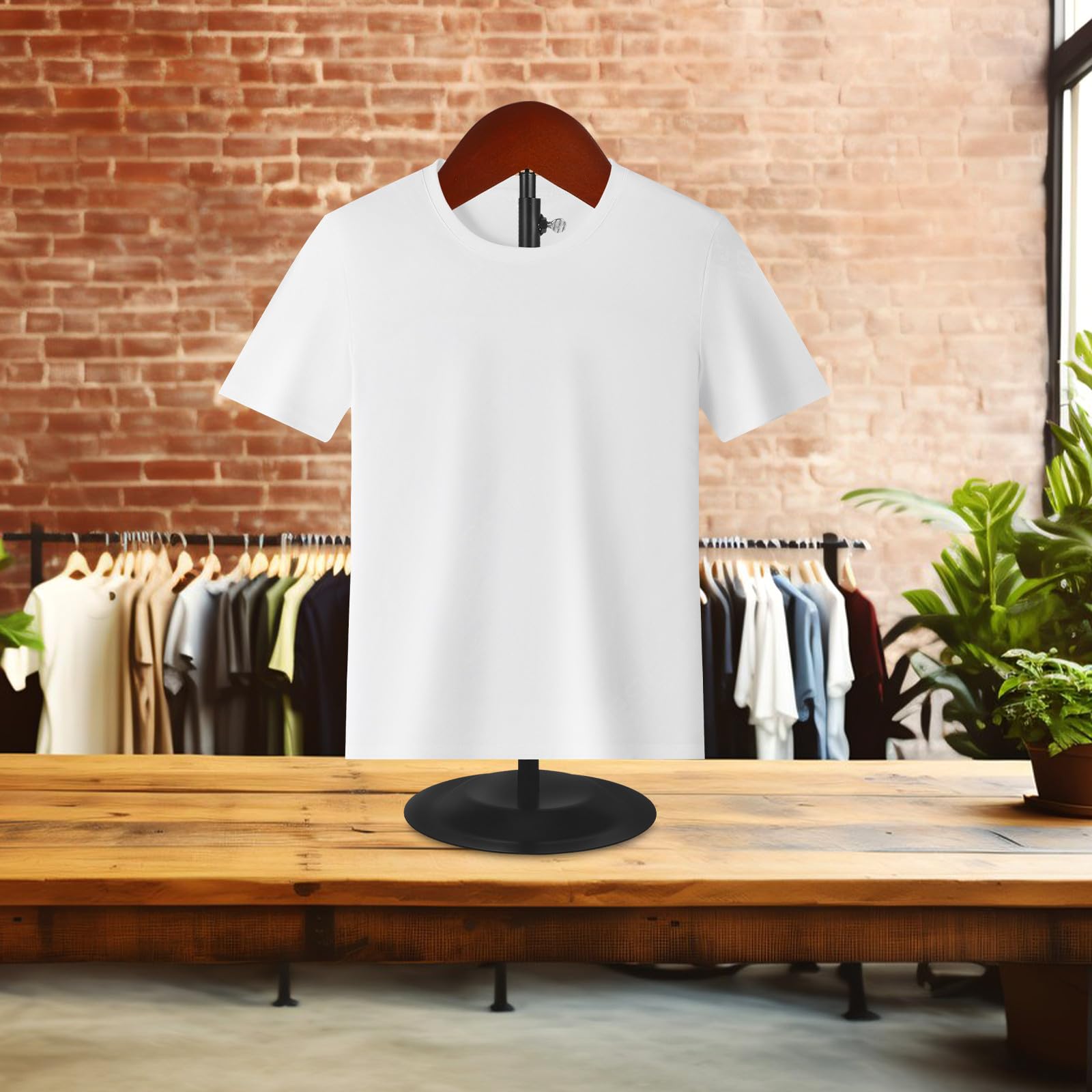 Yardwe Présentoir à Vêtements Réglable en Hauteur pour Tops et Vestes avec Base Noire Stable en Bois et Fer, pour Boutiques de Vêtements et Expositions