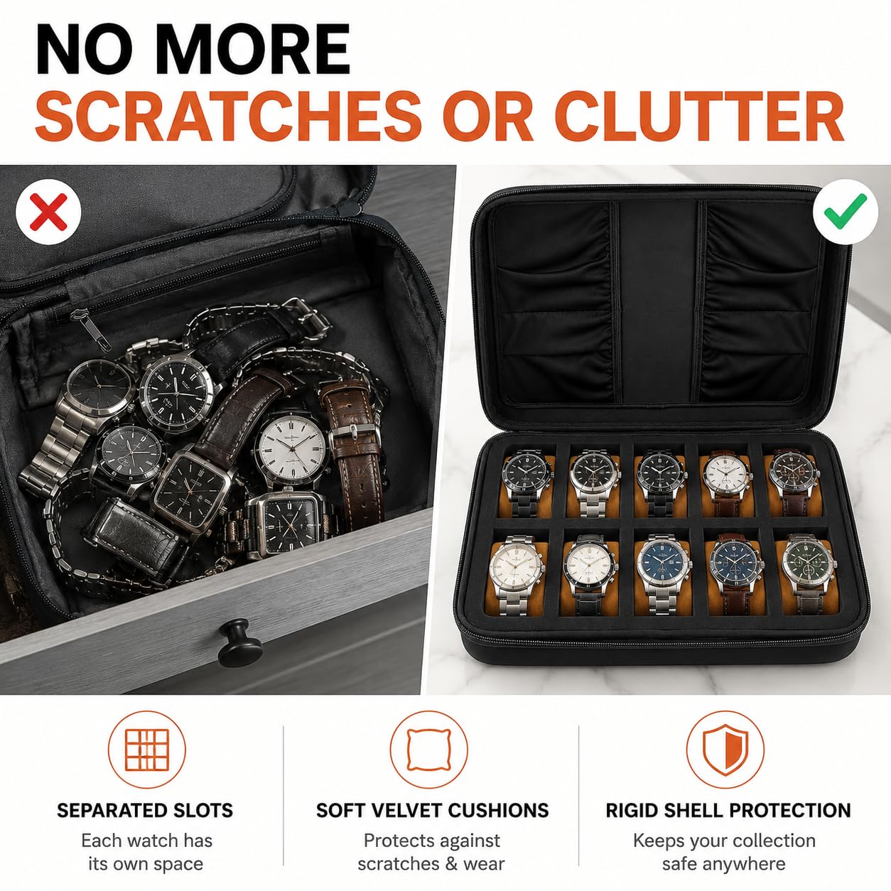 Comecase 10 Slot Watch Case for Men Women, Portable Travel Watch Organizer view 6