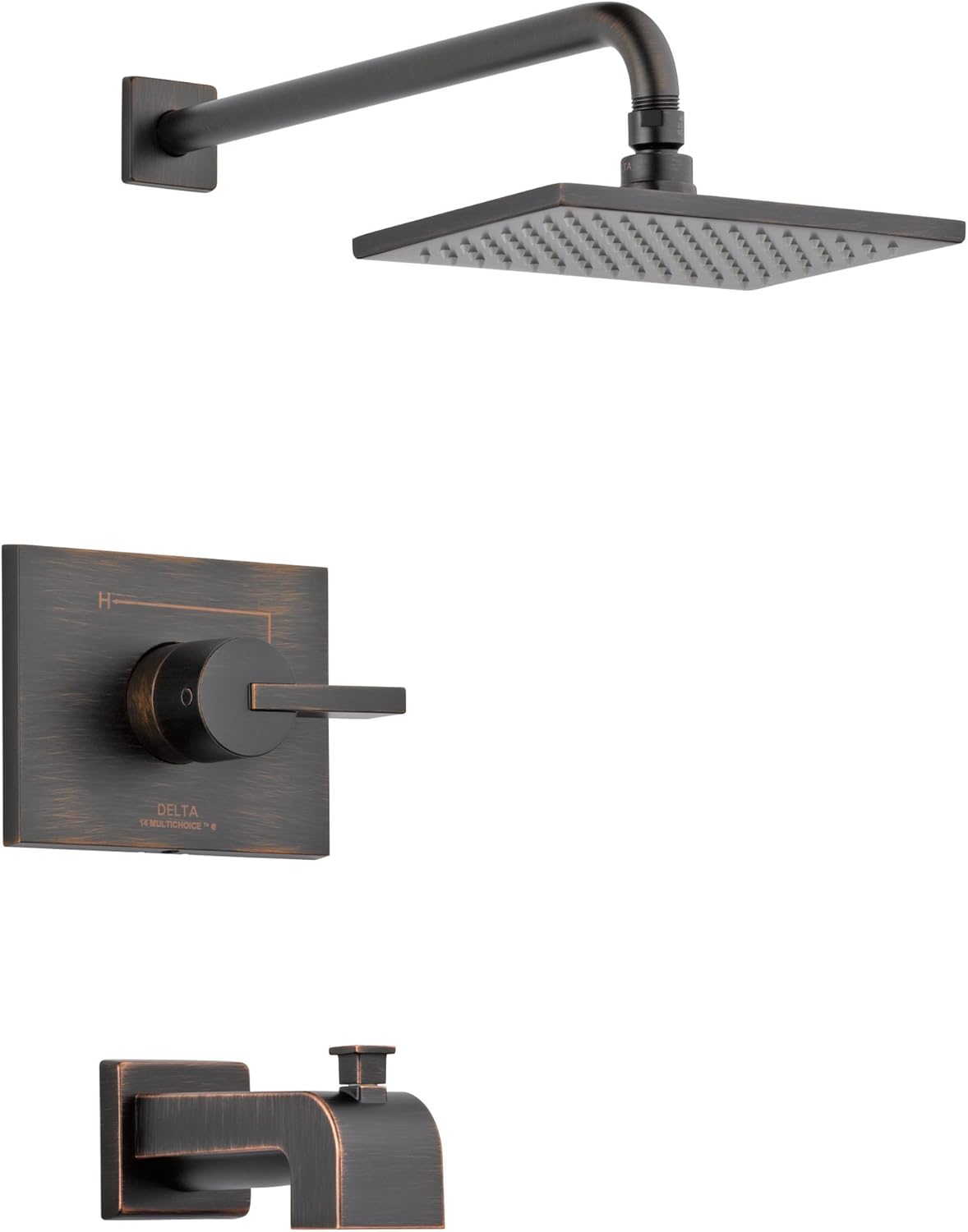 Delta Faucet Vero 17 Series Dual-Function Tub and Shower Trim Kit with Single-Spray Touch-Clean Rain Shower Head, Champagne Bronze T17453-CZ (Valve Not Included) - - 