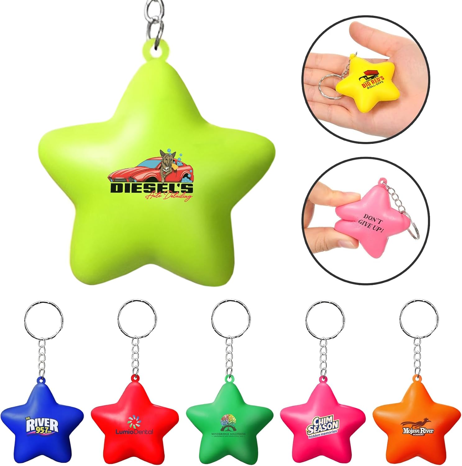 Custom Star Stress Ball Keychain – Personalized PU Squeezable Key Ring with Logo, Bulk Promotional Gifts