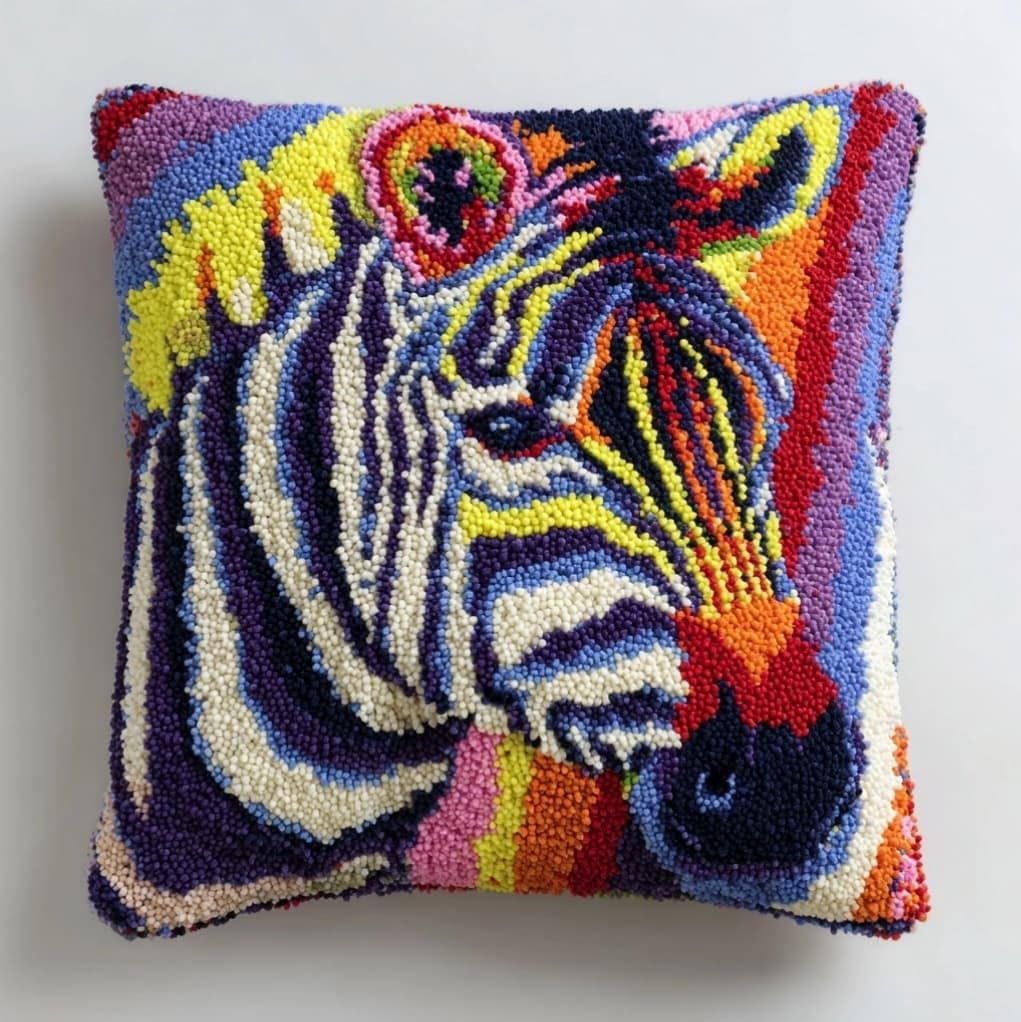 AxiangziK Latch Hook Pillow Kit for Beginners,Animal Zebra