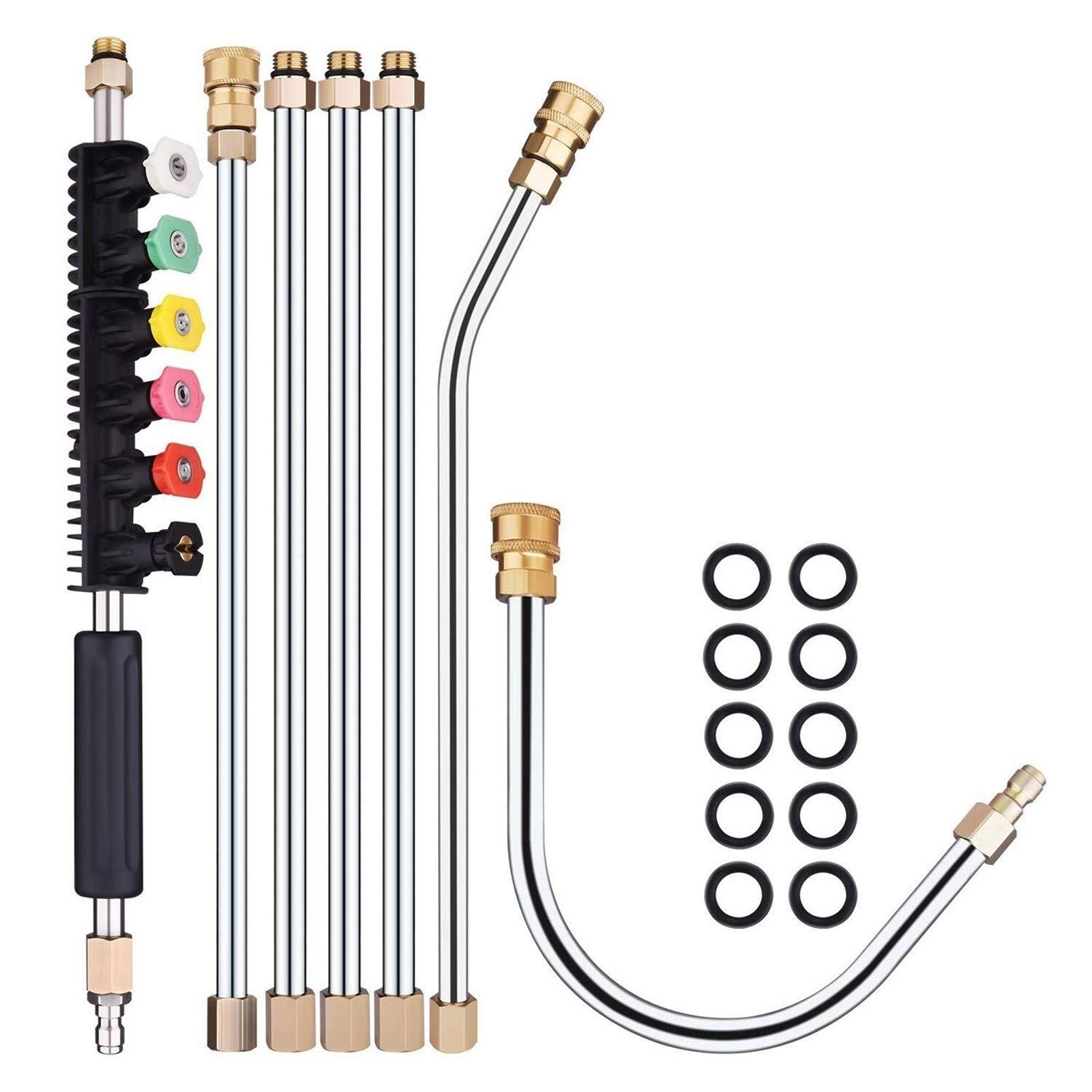 TISTIKPressure Washer Wand Extension, 7.5 Ft Replacement Lance with 6 Nozzle Tips,30 Degrees Curved Rod,Gutter Cleaner, 10 Replaceable Anti-Leaked Ring, 4000 PSI ????