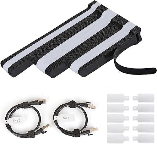 70 bridas reutilizables con gancho y bucle, bridas de alambre ajustables multiusos para organización de cables y 10 etiquetas para cables,