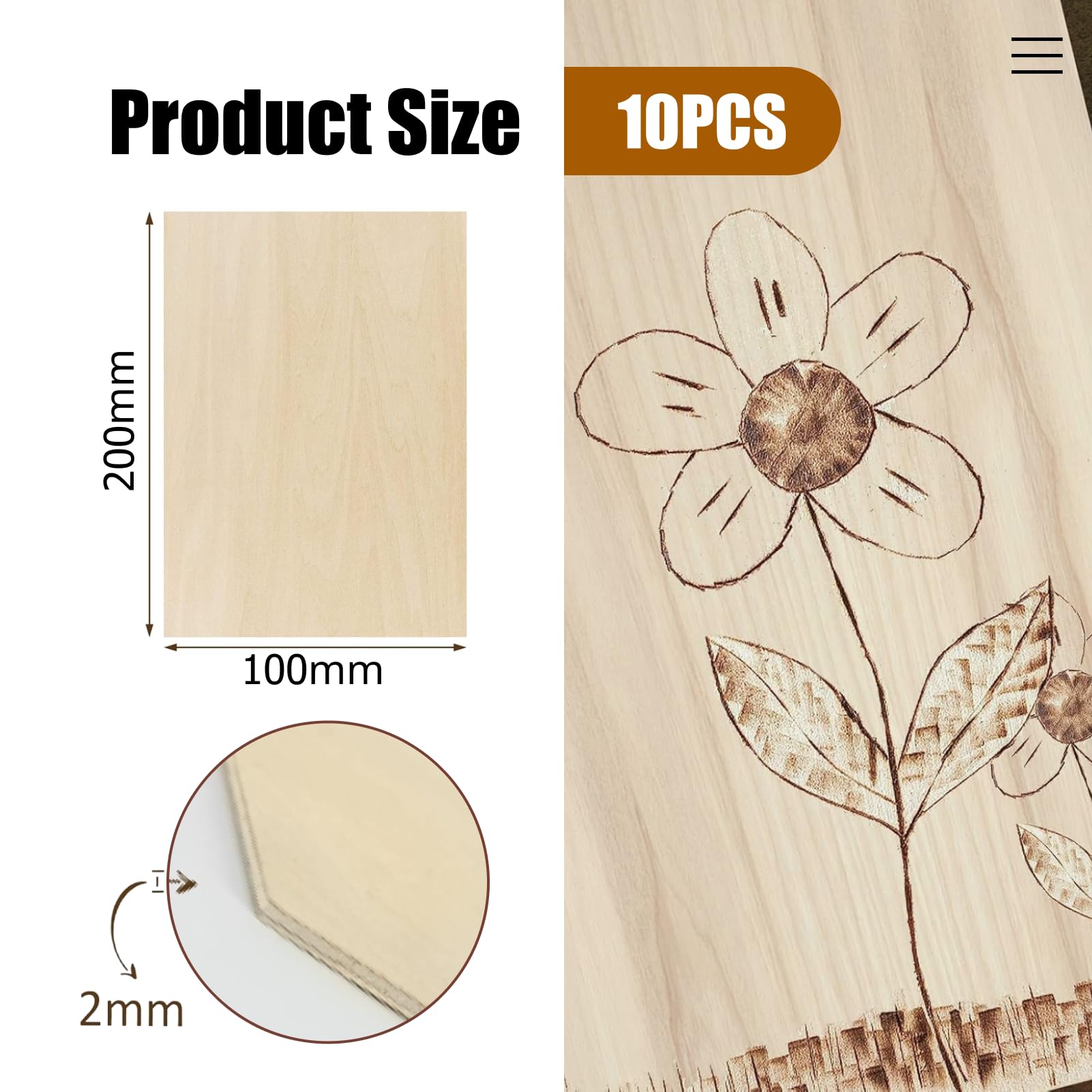10 szt. sklejki 2 mm, drewno balsa 20 x 10 cm, sklejka, sklejka do majsterkowania, pirografii, laserowego perforatora (20 x 10 cm)