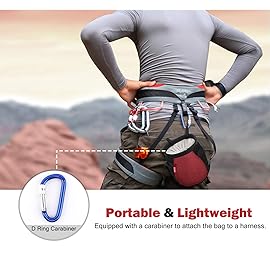 Rhino Valley Climbing Chalk Bag, No Leak Drawstring Chalk Bag with Adjustable Belt, Carabiner Clip and Zippered Pockets Chalk Bag for Climbing, Cross Fit, Weight Lifting & More - Black & Red