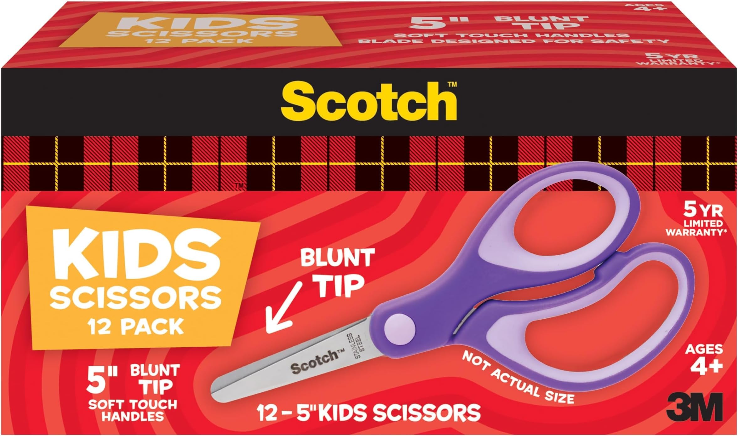 Scotch 5" Soft Touch Blunt Kid Scissors, Purple, 12 Count, Teacher's Pack (Pack of 6)