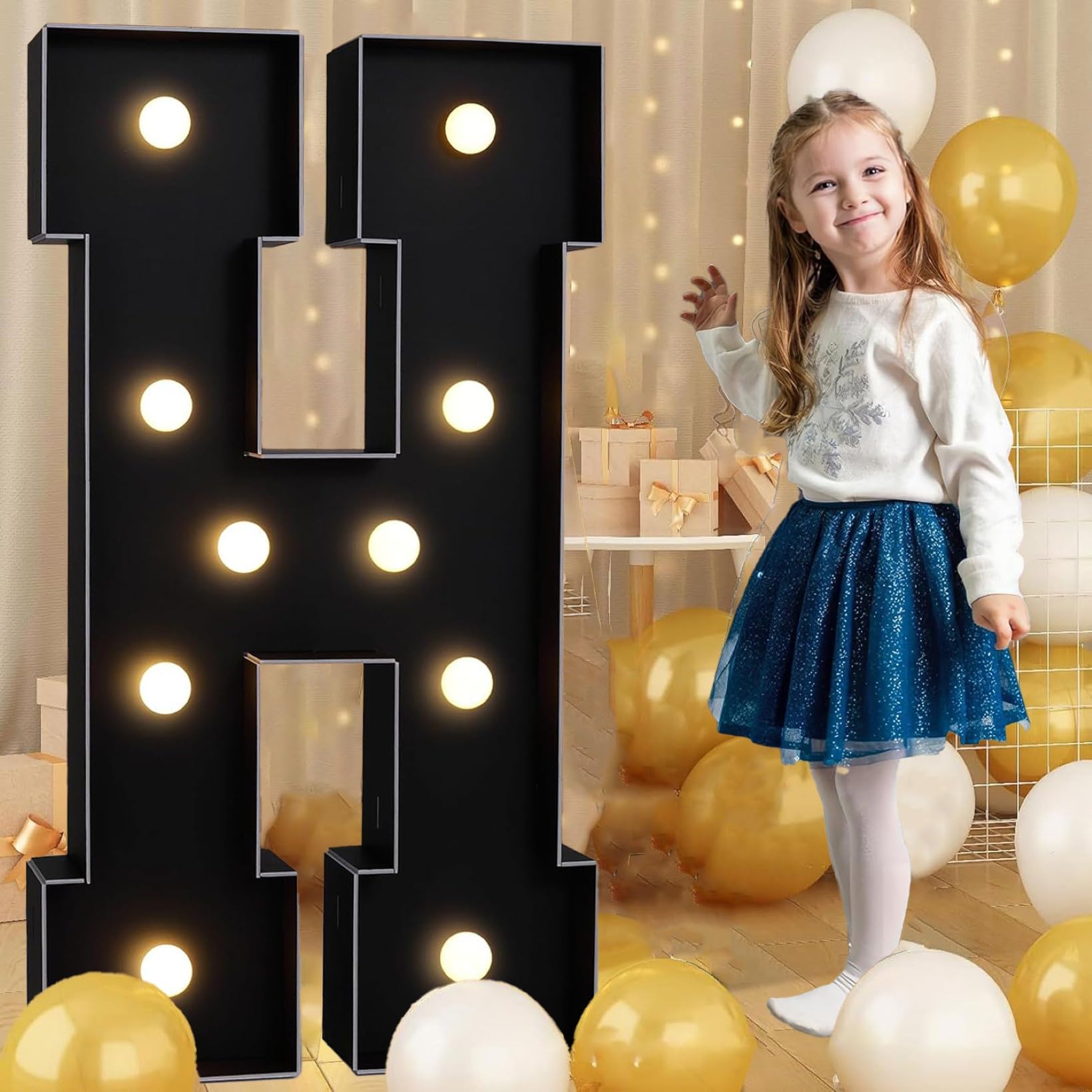 Black Marquee Light Up Letter H, Letter LED Light Sign Pre-cut Foam Glowing Mosaic Light Decor for Birthday Proposal Anniversary Wedding, 70CM/2.3FT