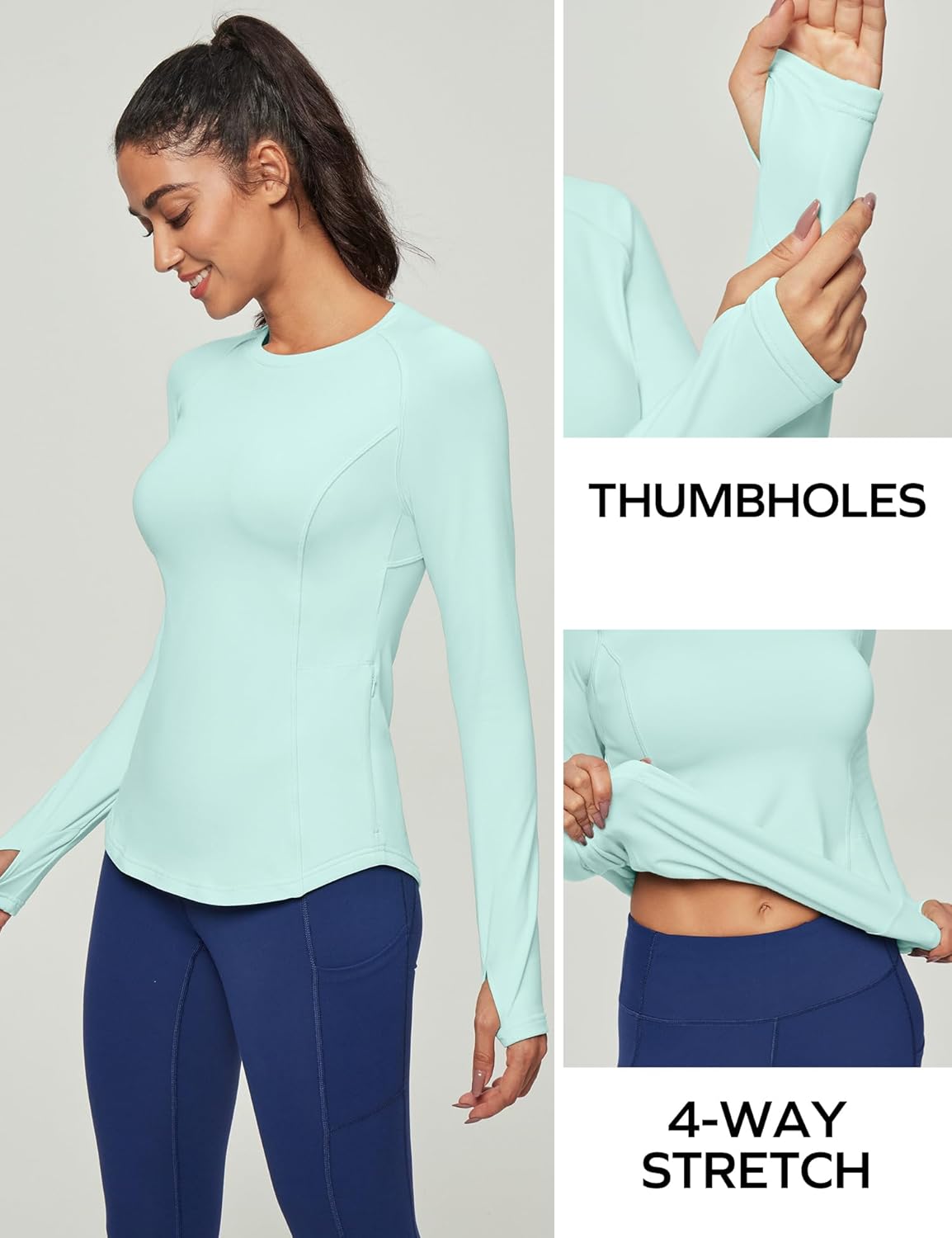 Ewedoos Thermal Shirts for Women Zipper Pocket Fleece Lined Long Sleeve Workout Tops Compression Running Hiking Ski Gear - Image 2