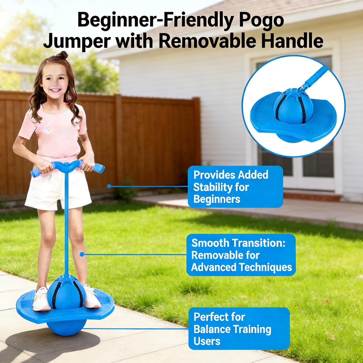 Balance Jumping Ball,2026 Balance Pogo Ball,Pogo Jumper with Adjustable Handle & Pump,High Jump Toy Bounce Jump Trick Board Pogo Bouncing Ball Safe and Fun Pogo Stick for Adults(Knee braces)