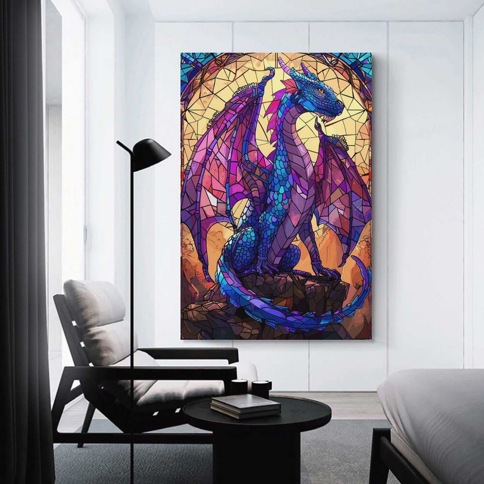 Junmoney Canvas Art Print Cathedral Fantasy Dragon, 16x24inch(40x60cm), for Gallery Wall Decor And Room Displays, Wall Decor Suited to Curated Displays