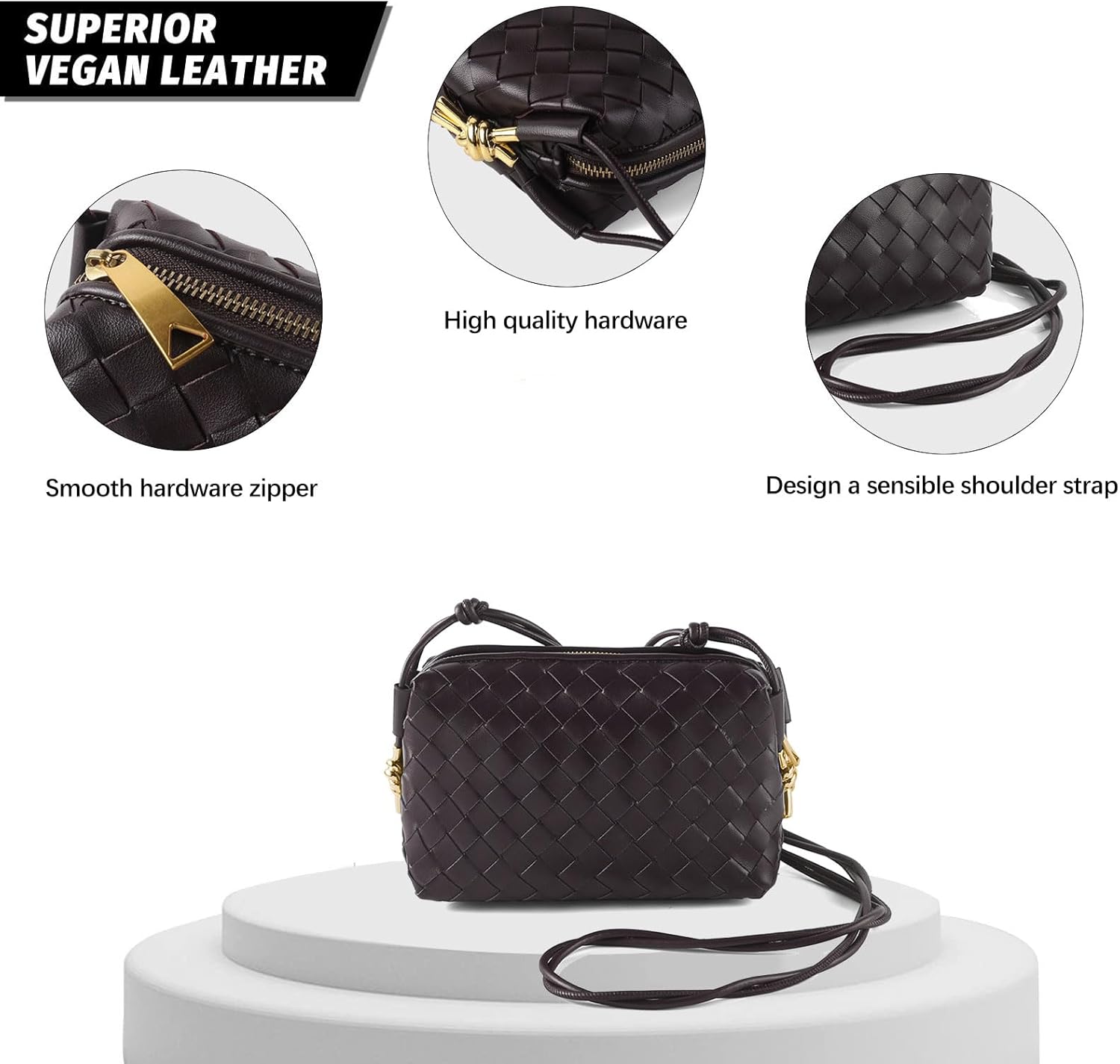 Woven Crossbody Bags for Women Small Purses Shoulder Bag Leather Handbags Woven Purses - Image 3