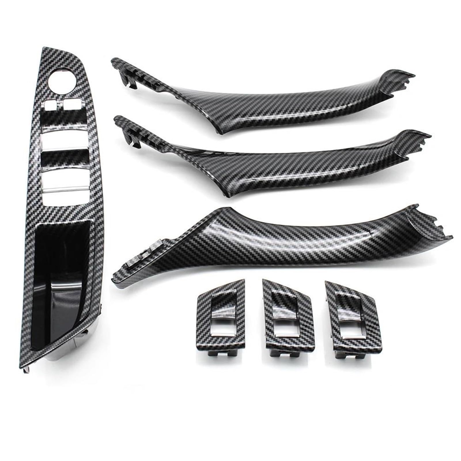 NOHEEU Left Drive LHD Car Interior Door Handle Pull 7PCS Set for BMW 5 Series F10 F18 523 525 528(Model A Carbonfiber1)