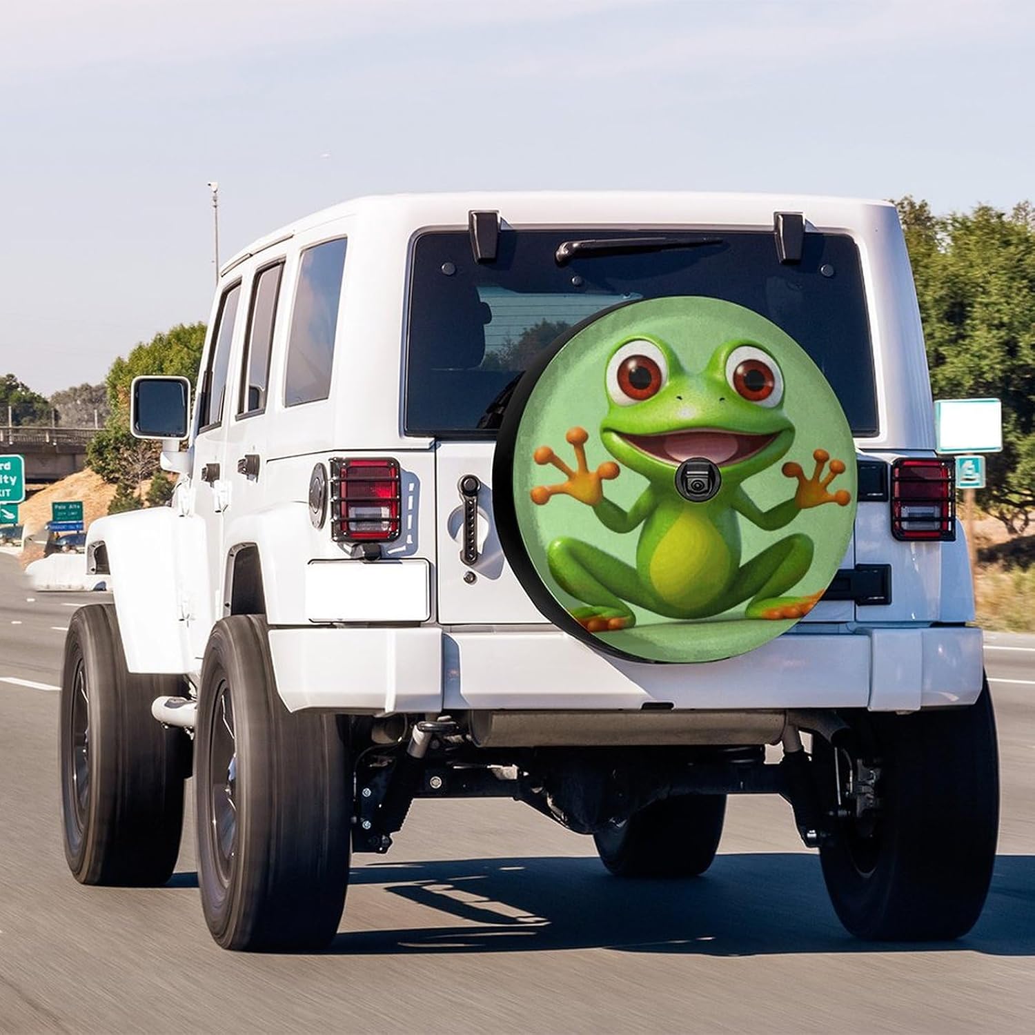Delerain Spare Tire Cover with Backup Camera Hole Frog with Greater Eye Wheel Covers Waterproof Dust-Proof UV Sun Universal Fit for Trailer RV SUV Truck (18 Inch for Diameter 32"-34")