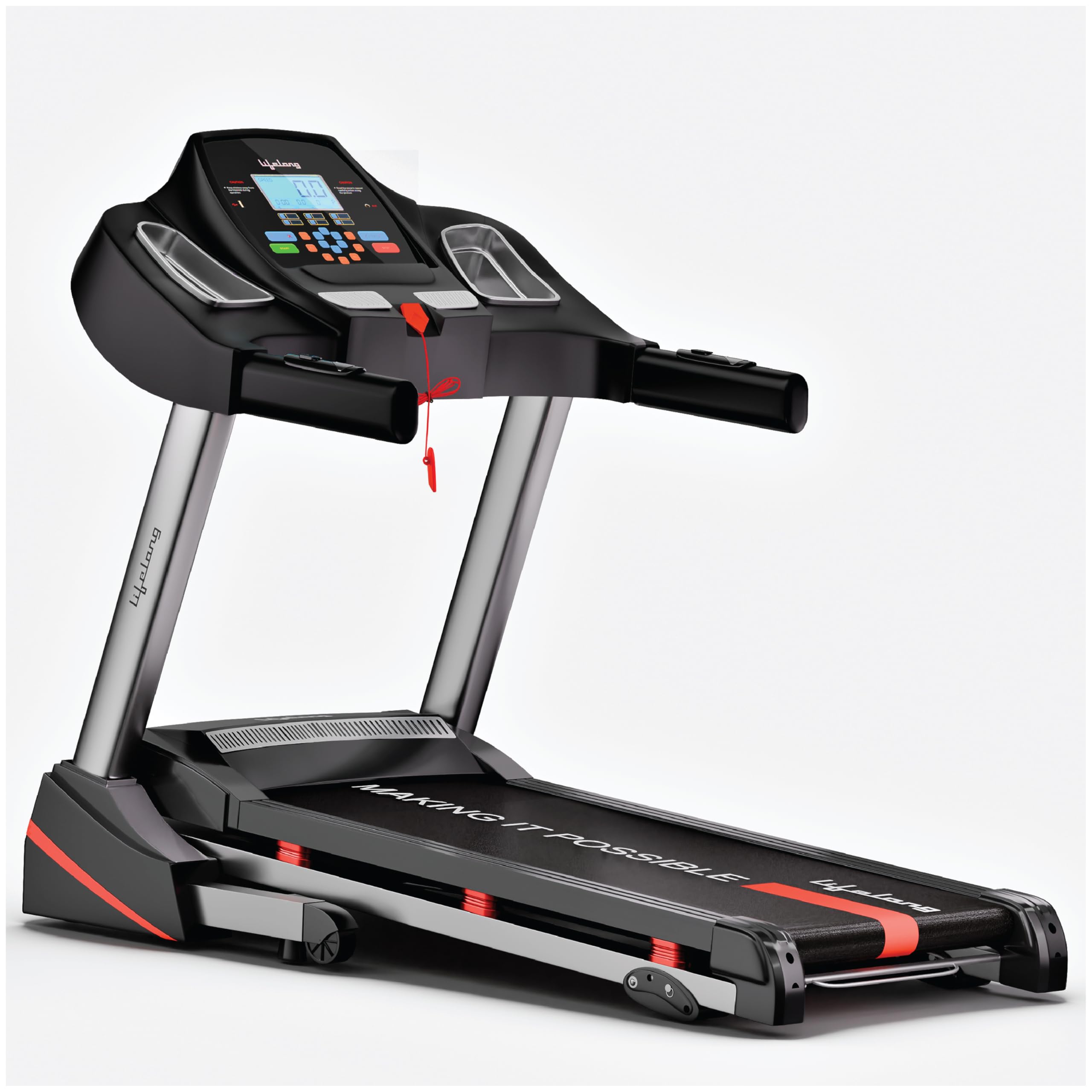 Lifelong LLTM153 Fit Pro 4.5 HP Peak Manual with LCD Display, Max Speed 14km/hr| Max User Weight 110Kg, Heart Rate Sensor, Manual Incline, Speaker|Treadmill for Home | Black
